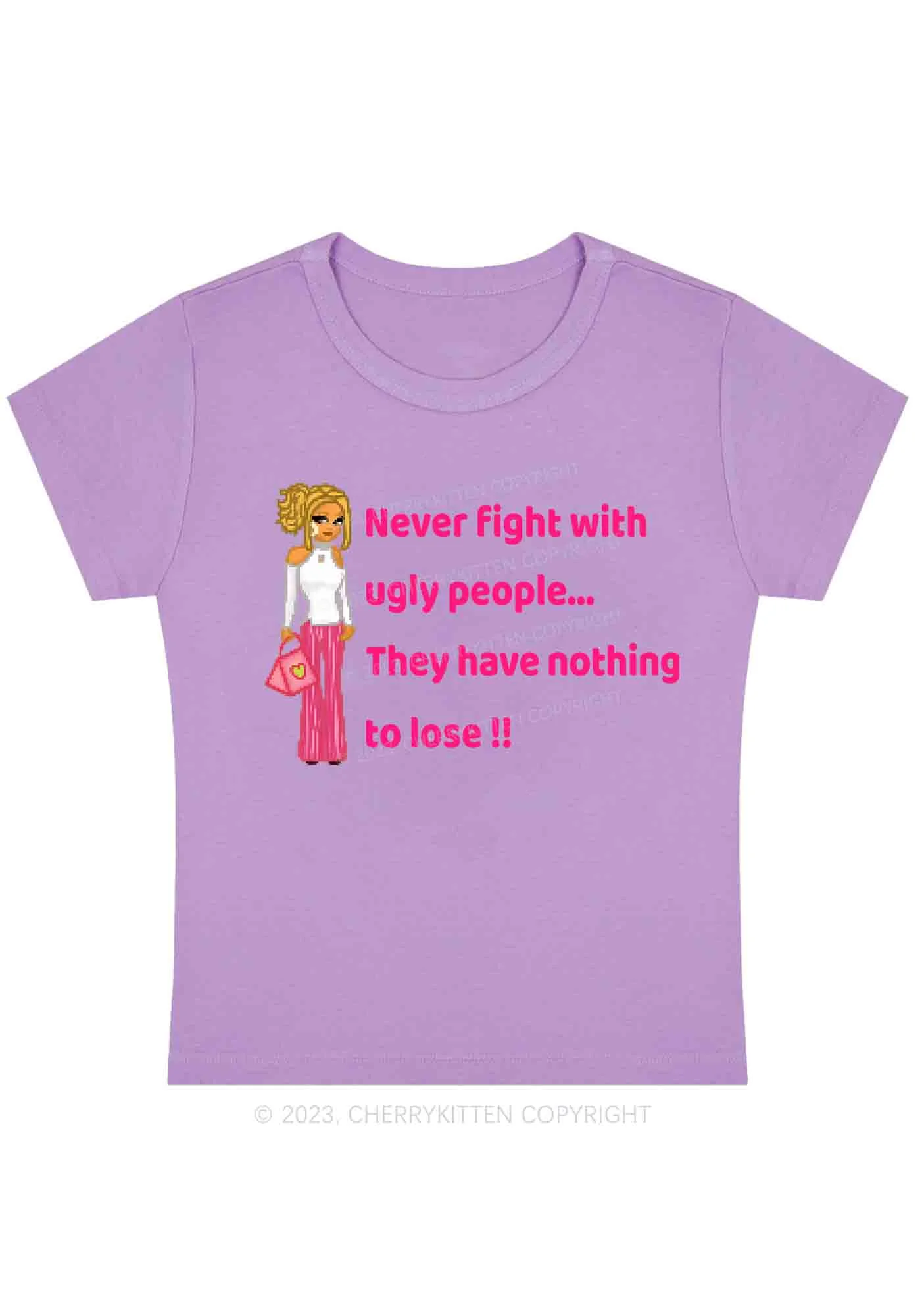 Curvy Never Fight With Ugly People Y2K Baby Tee Cherrykitten - Image 4