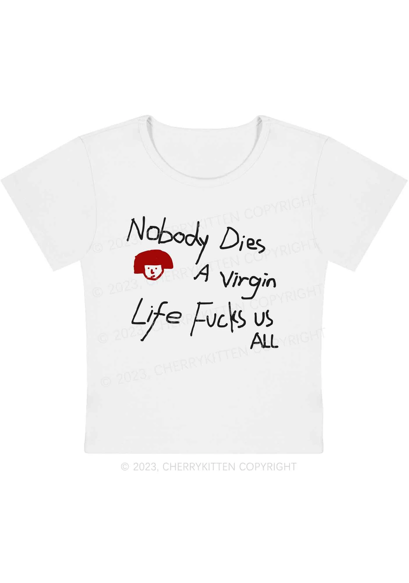 Curvy Nobody Dies Life Fxxks Us All Y2K Baby Tee Cherrykitten - Image 2