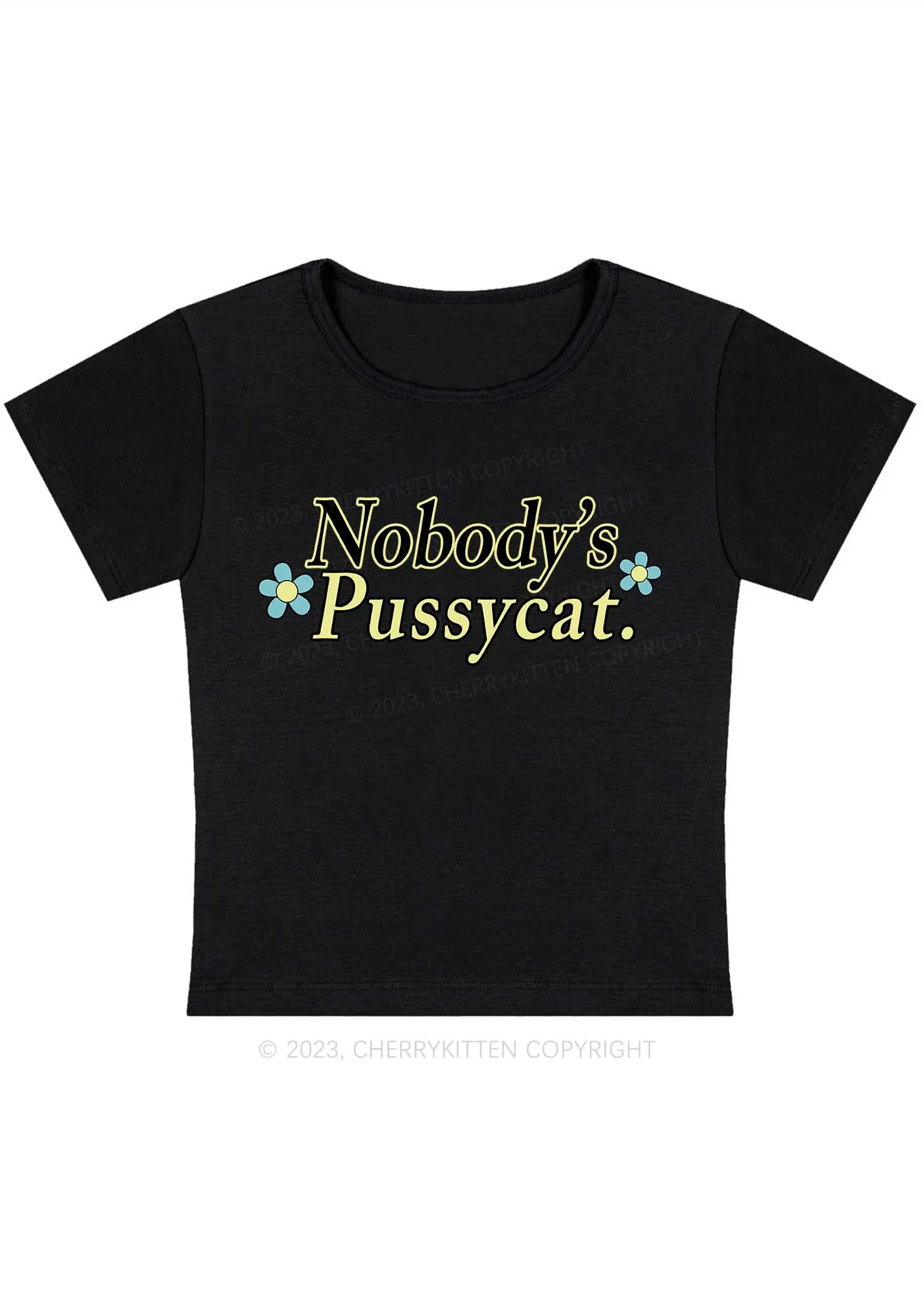 Curvy Nobody's Pussycat Flowers Baby Tee Cherrykitten - Image 3