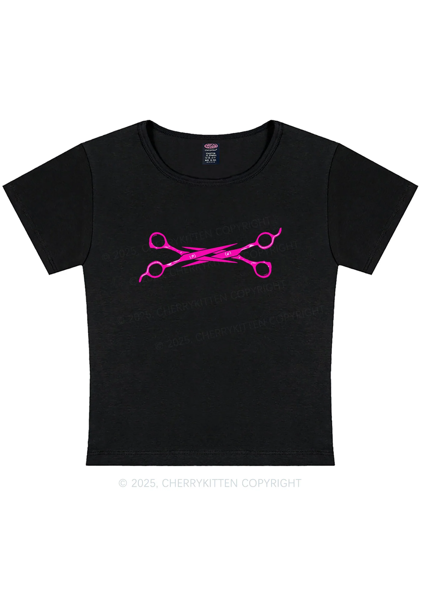 Curvy Pink Scissor Pride Y2K Baby Tee Cherrykitten - Image 2