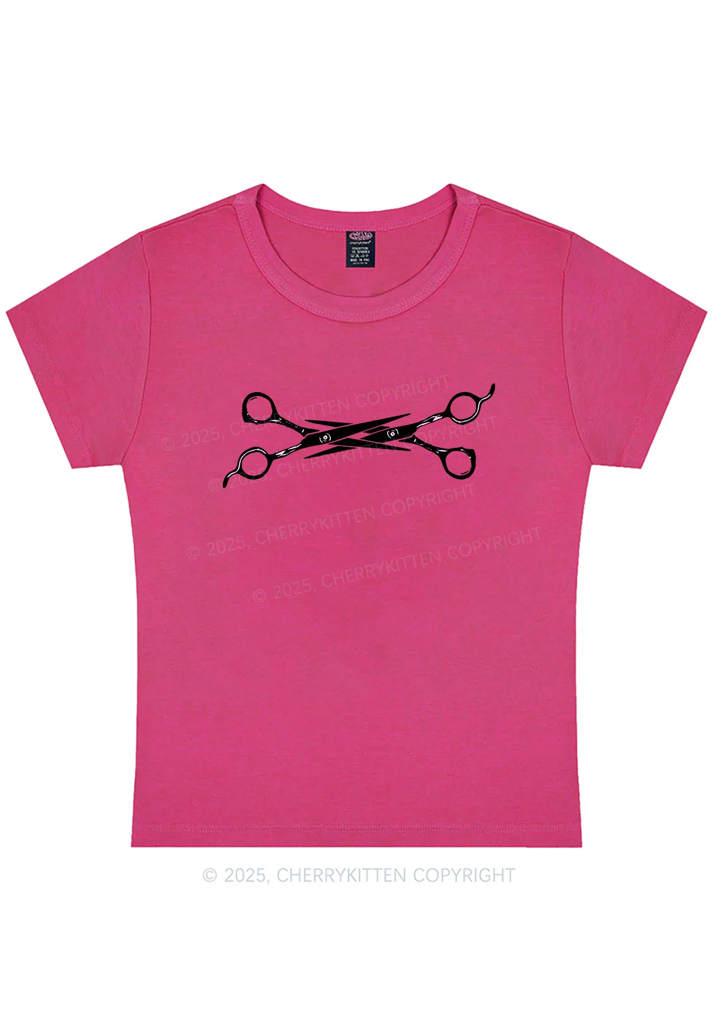 Curvy Pink Scissor Pride Y2K Baby Tee Cherrykitten - Image 4