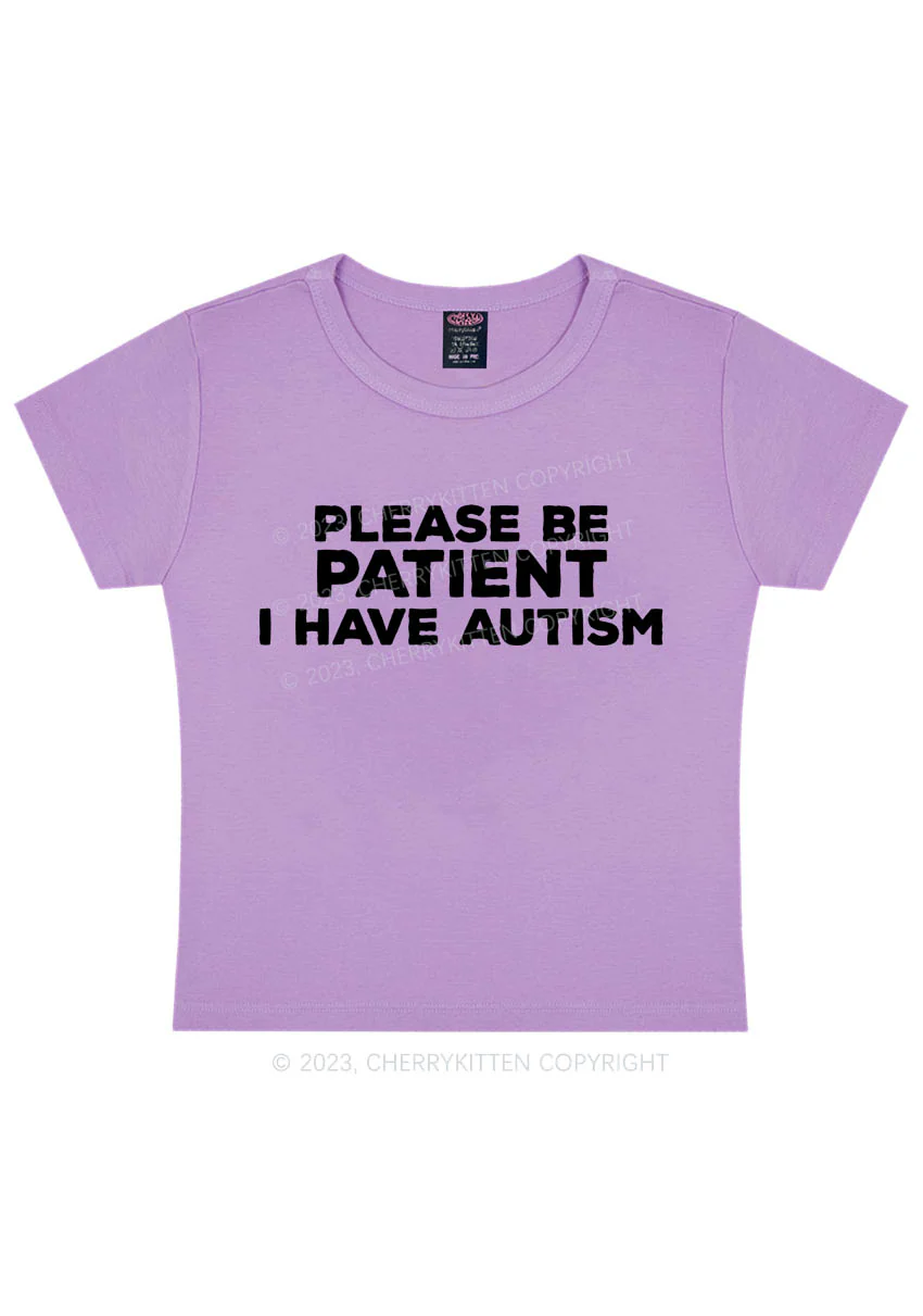 Curvy Please Be Patient I Have Autism Y2K Baby Tee Cherrykitten - Image 4