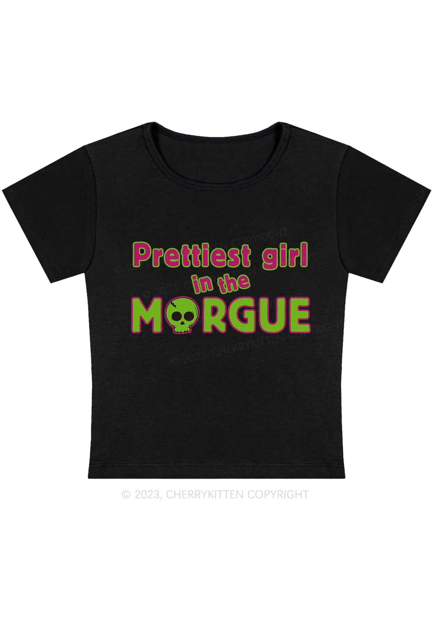 Curvy Prettiest Girl In The Morgue Y2K Baby Tee Cherrykitten - Image 3