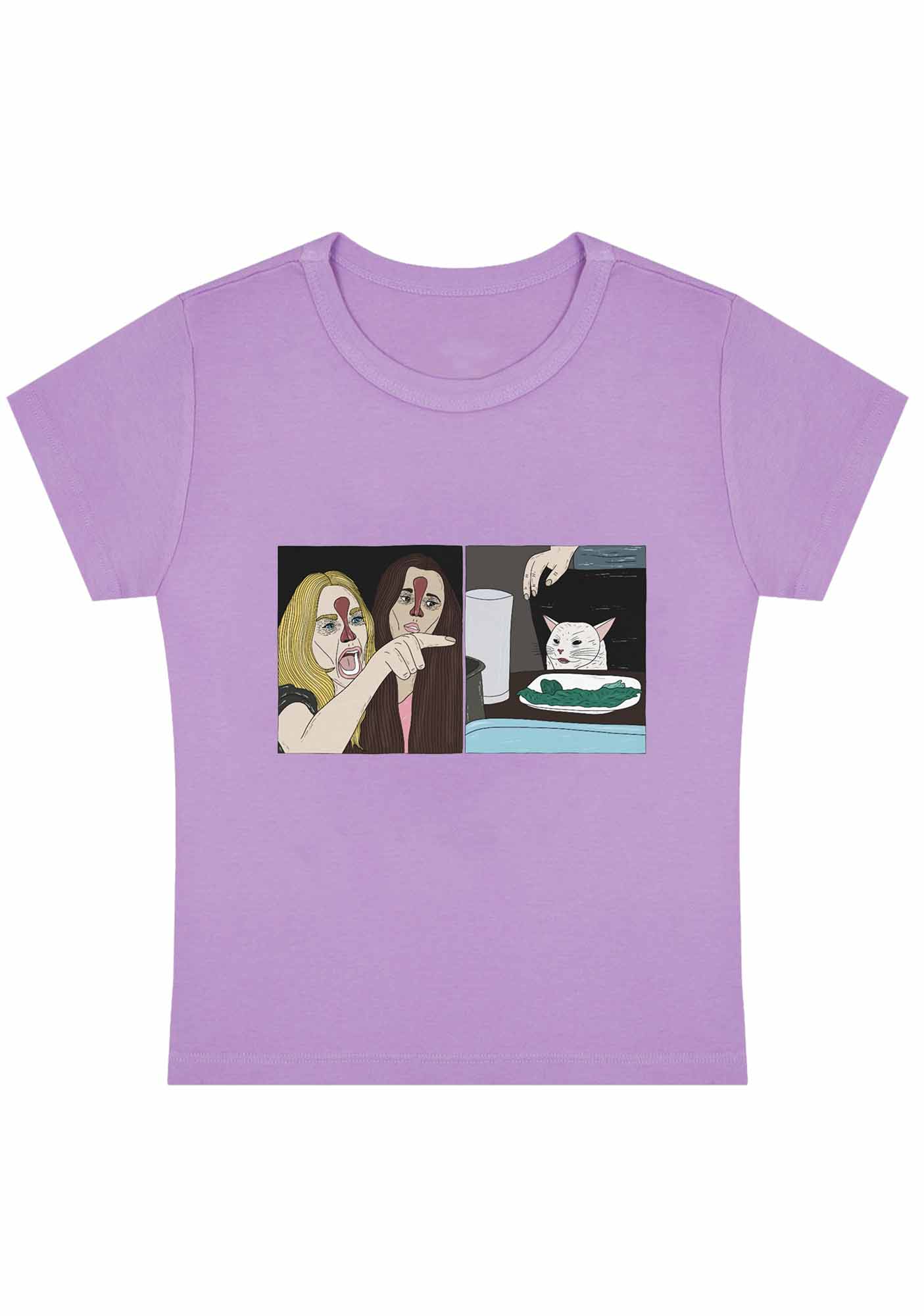 Curvy Quarreling Girls And White Cat Baby Tee - Image 3