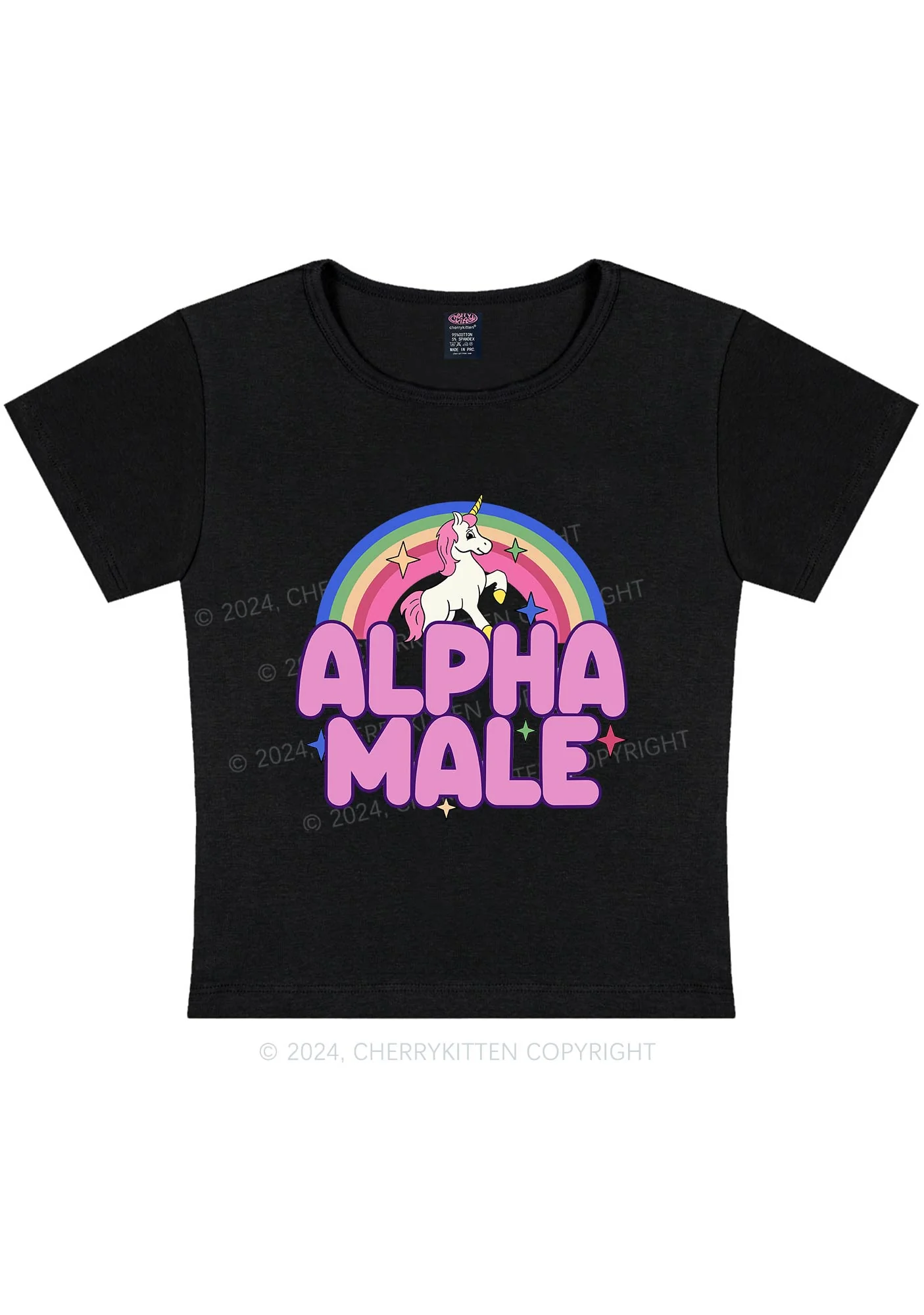Curvy Rainbow Unicorn Alpha Male Y2K Baby Tee Cherrykitten - Image 3