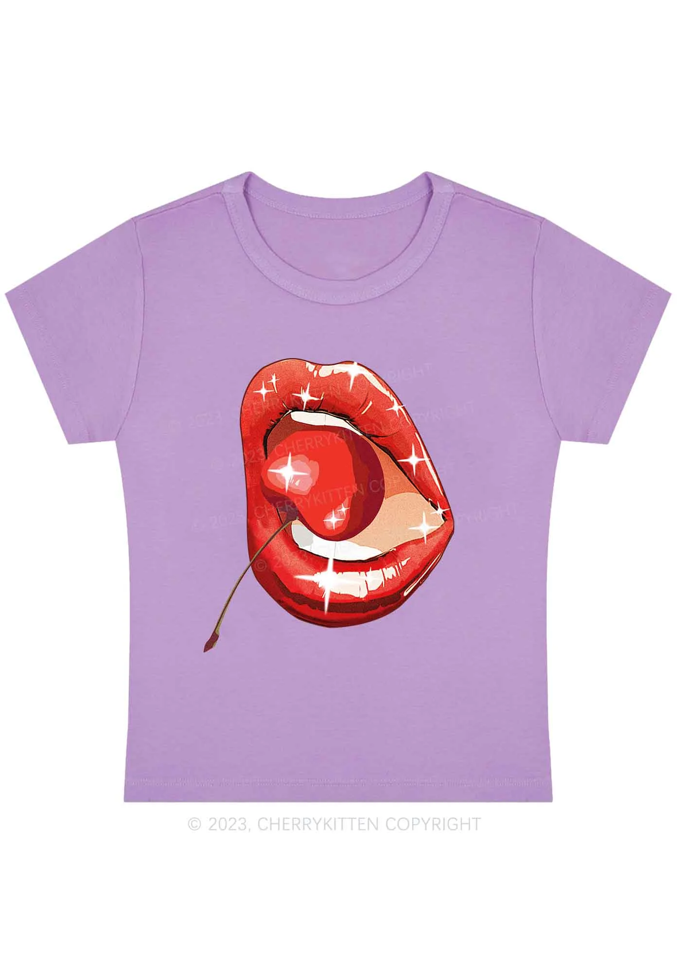Curvy Red Cherry Lipstick Y2K Baby Tee Cherrykitten - Image 4