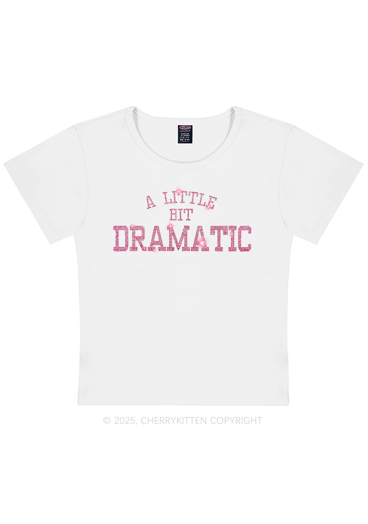 Curvy Rhinestone A Little Bit Dramatic Y2K Baby Tee Cherrykitten - Image 2