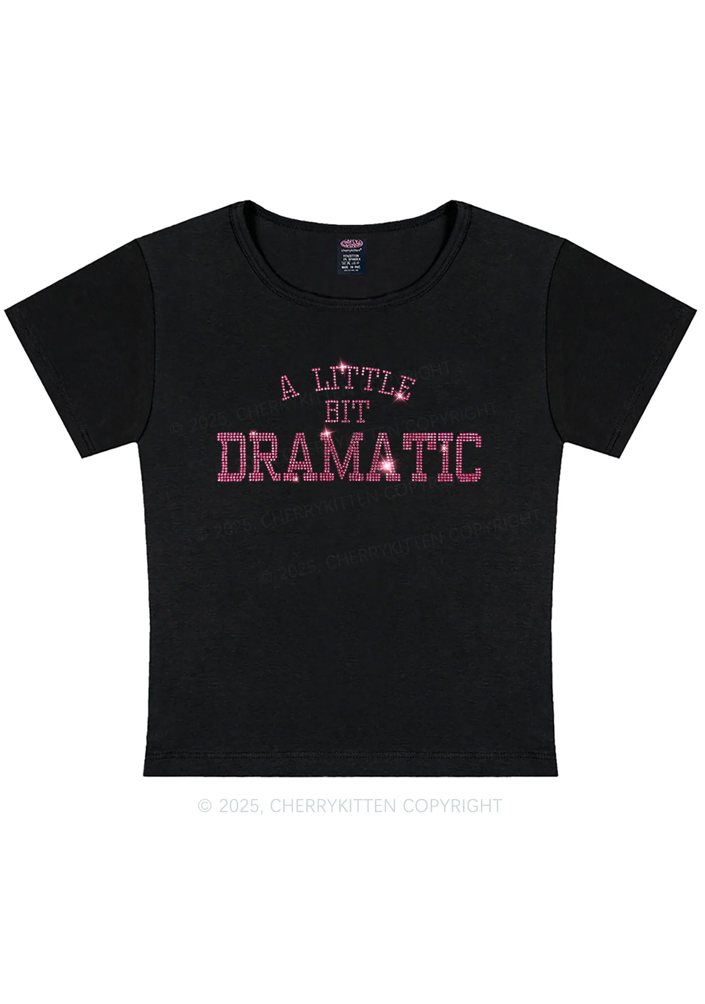 Curvy Rhinestone A Little Bit Dramatic Y2K Baby Tee Cherrykitten - Image 3