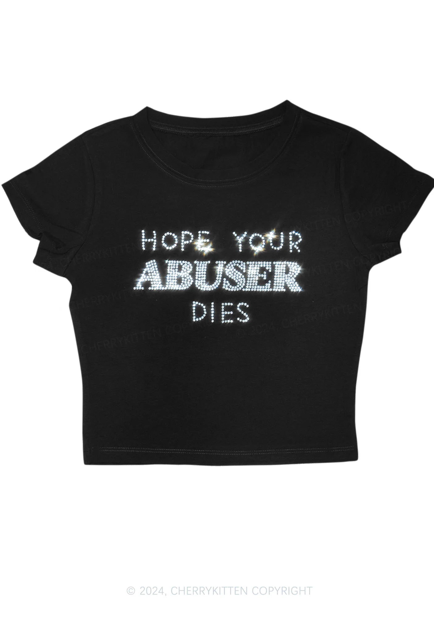 Curvy Rhinestone Abuser Dies Y2K Baby Tee Cherrykitten - Image 3