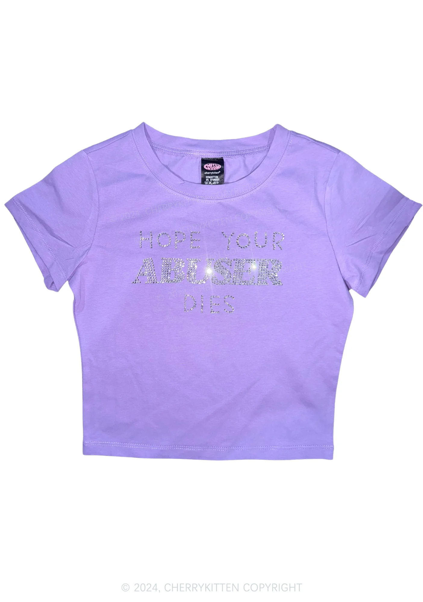 Curvy Rhinestone Abuser Dies Y2K Baby Tee Cherrykitten - Image 4