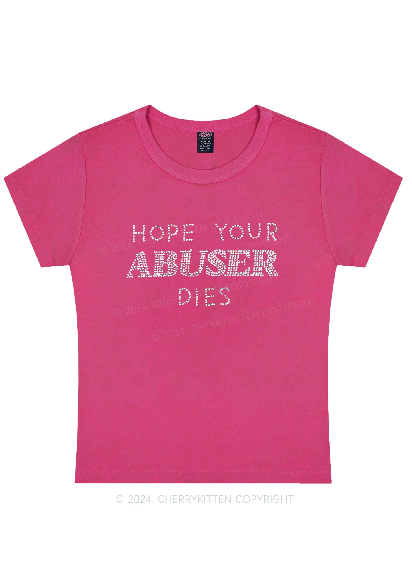 Curvy Rhinestone Abuser Dies Y2K Baby Tee Cherrykitten - Image 5