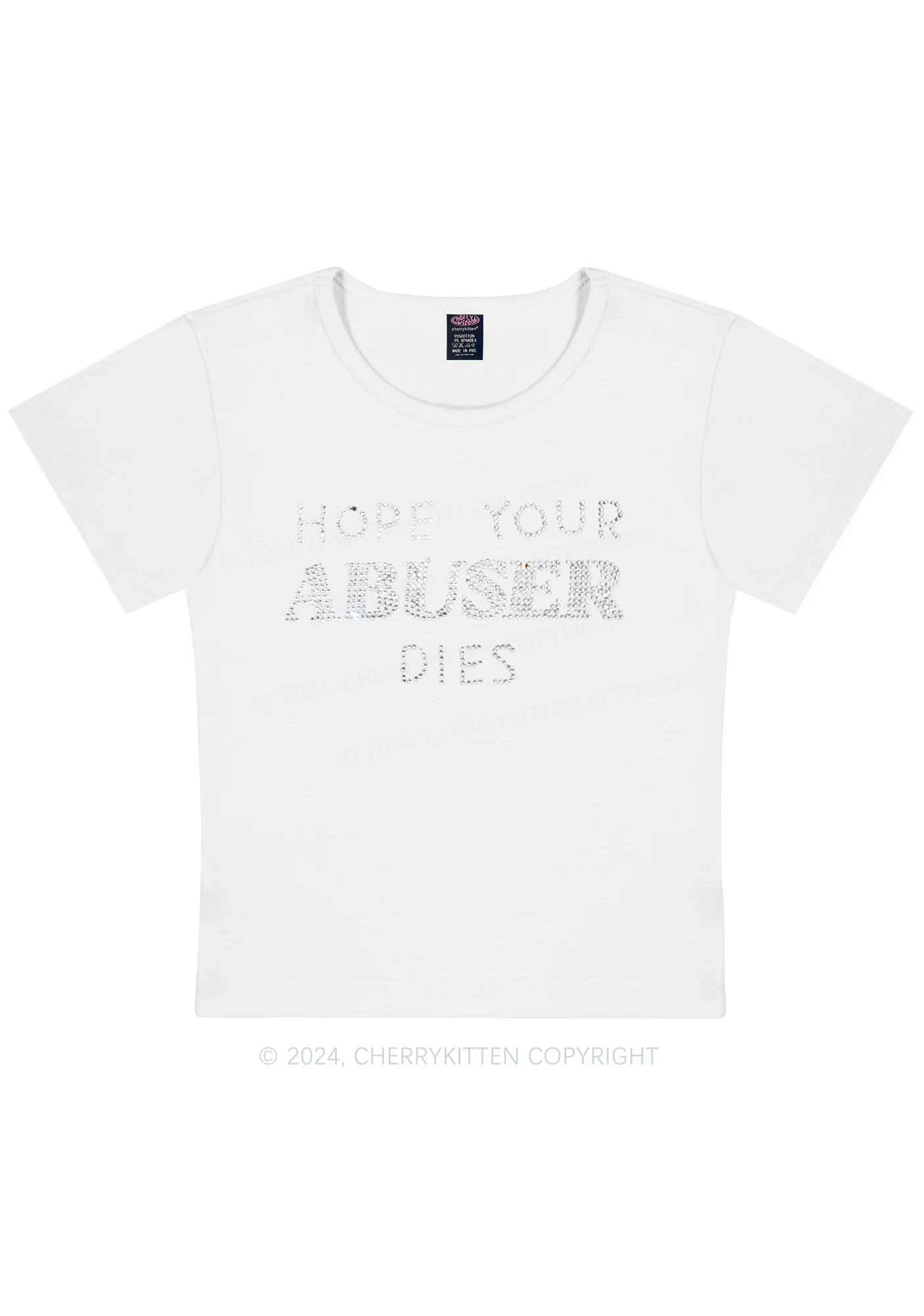 Curvy Rhinestone Abuser Dies Y2K Baby Tee Cherrykitten - Image 6
