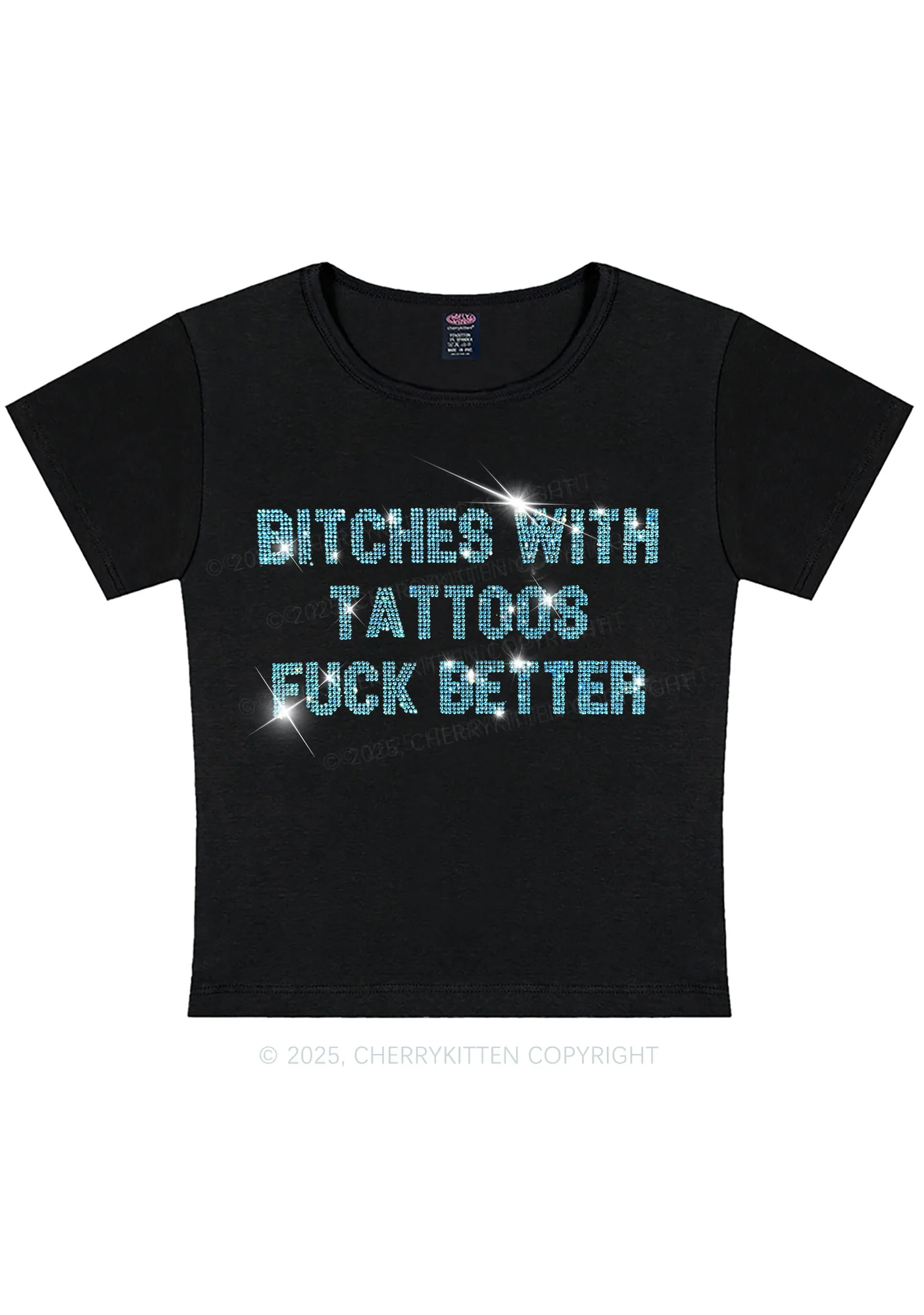 Curvy Rhinestone Bxxches With Tattoos Fxxk Better Y2K Baby Tee Cherrykitten - Image 2