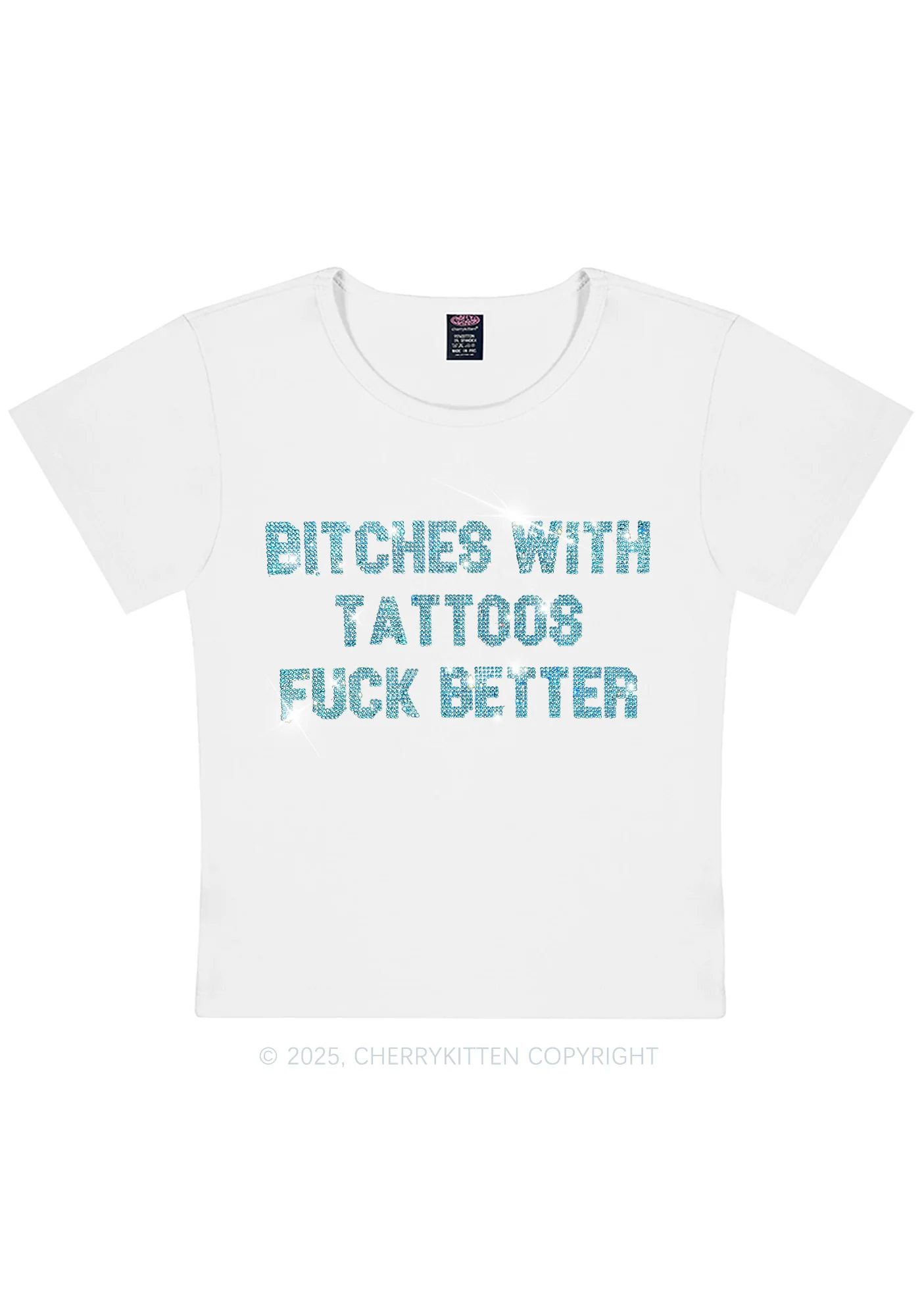 Curvy Rhinestone Bxxches With Tattoos Fxxk Better Y2K Baby Tee Cherrykitten - Image 3