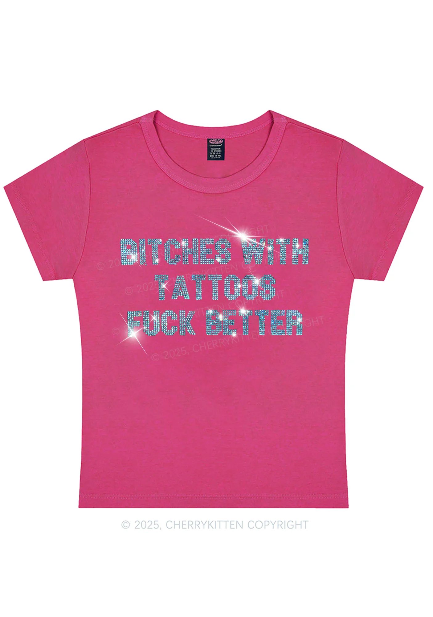 Curvy Rhinestone Bxxches With Tattoos Fxxk Better Y2K Baby Tee Cherrykitten - Image 4