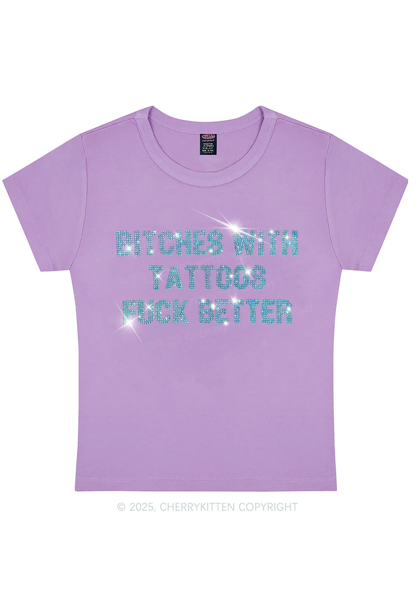 Curvy Rhinestone Bxxches With Tattoos Fxxk Better Y2K Baby Tee Cherrykitten - Image 5