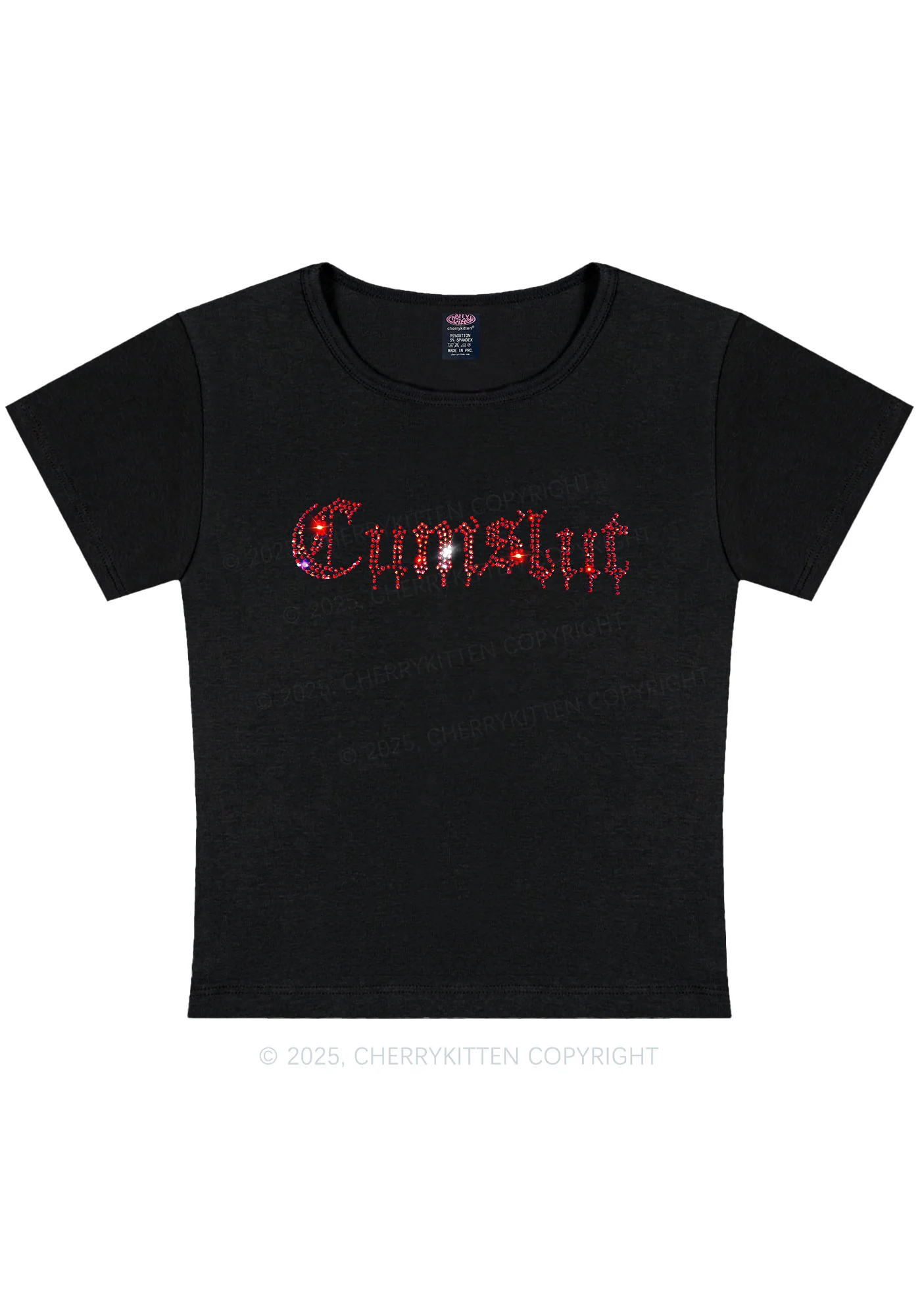 Curvy Rhinestone Cxmslxt Y2K Baby Tee Cherrykitten - Image 3