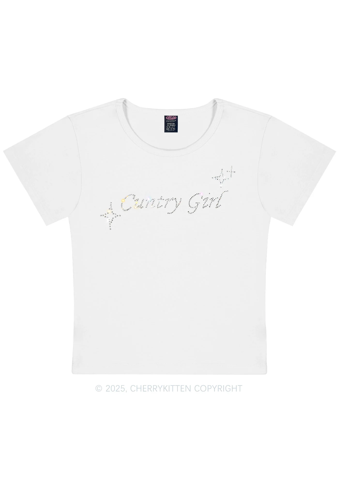 Rhinestone Cxxtry Girl Y2K Baby Tee Cherrykitten - Image 3