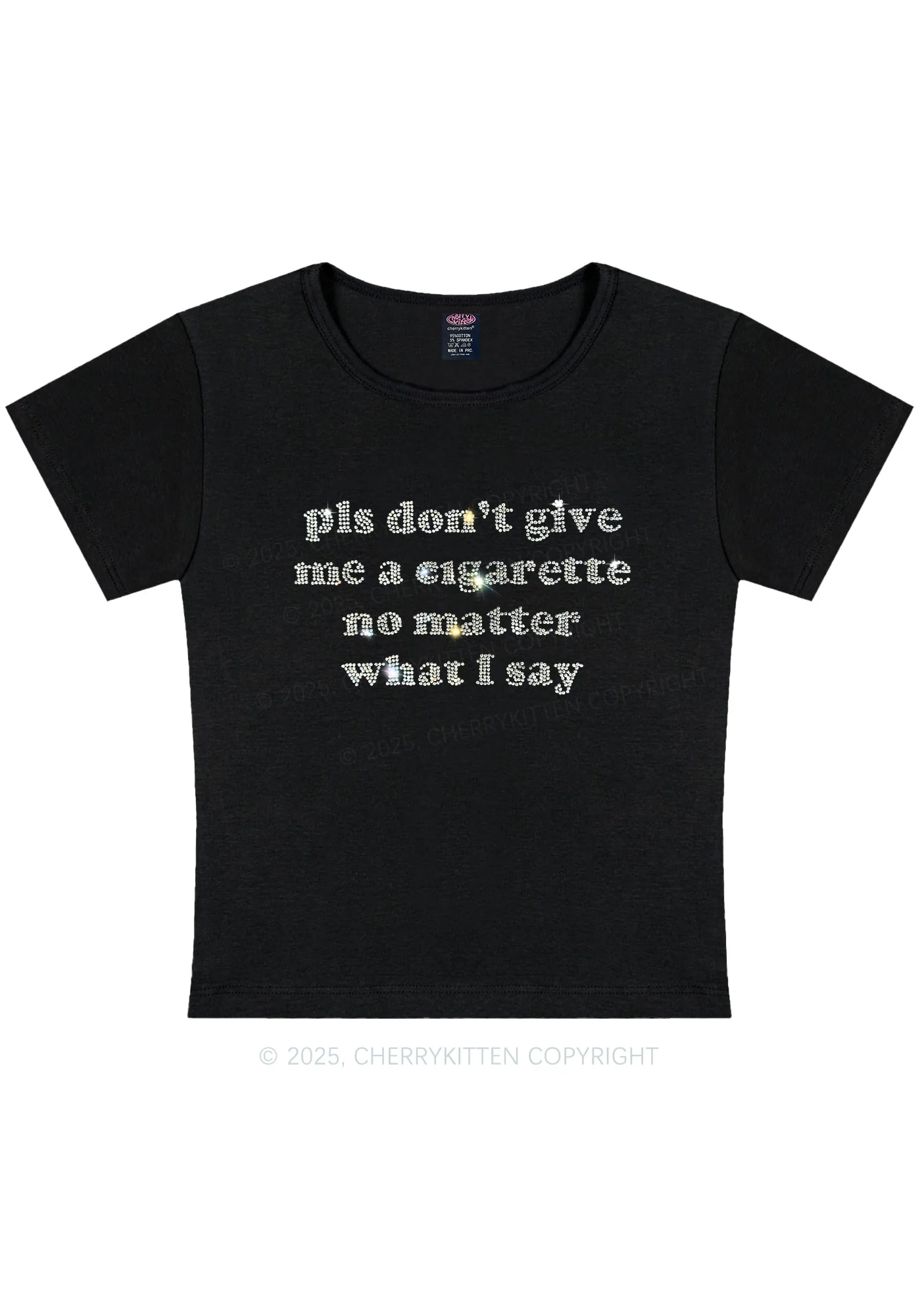 Curvy Rhinestone Dont Give Me Cigarette Y2K Baby Tee Cherrykitten - Image 3