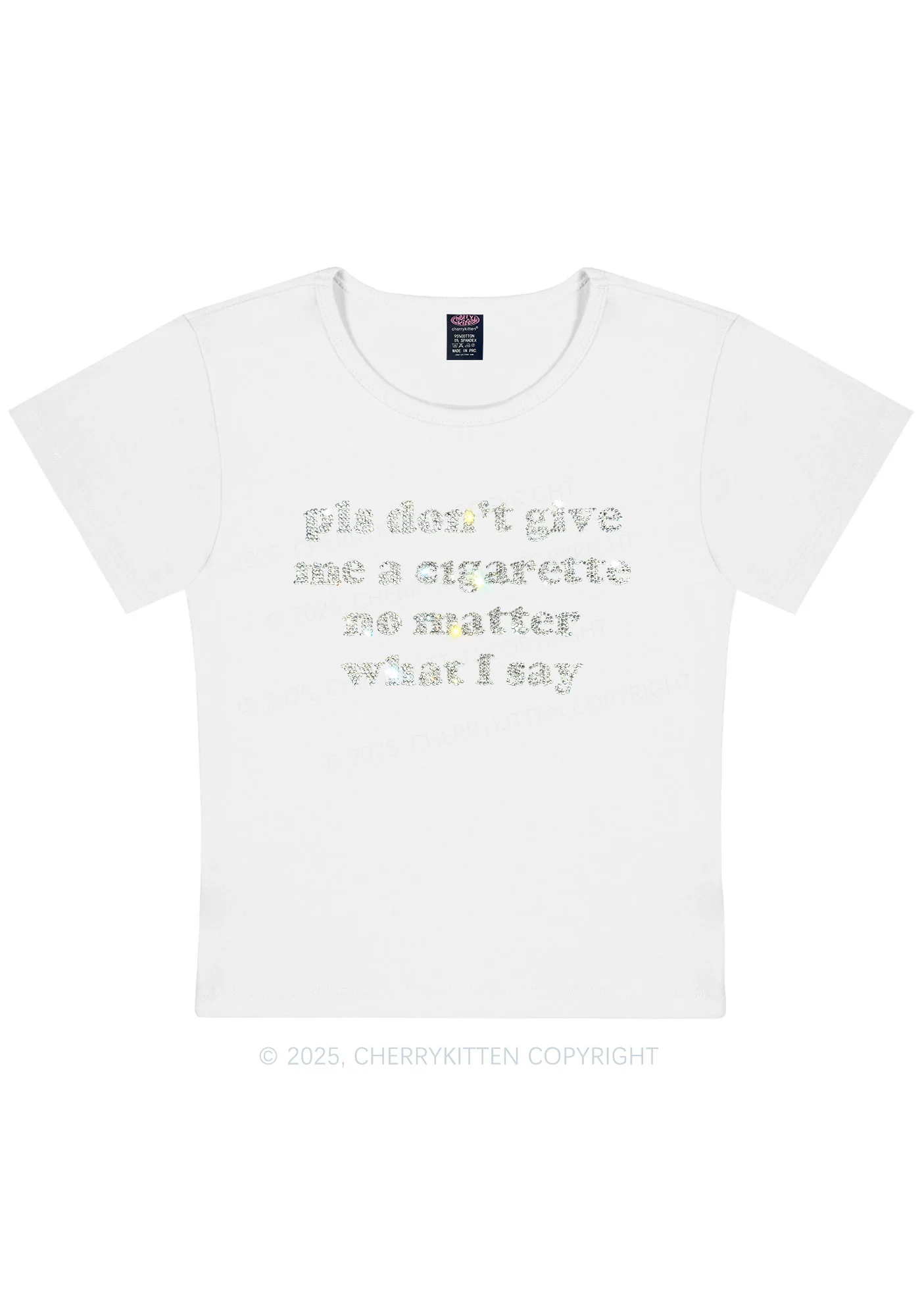 Curvy Rhinestone Dont Give Me Cigarette Y2K Baby Tee Cherrykitten - Image 5