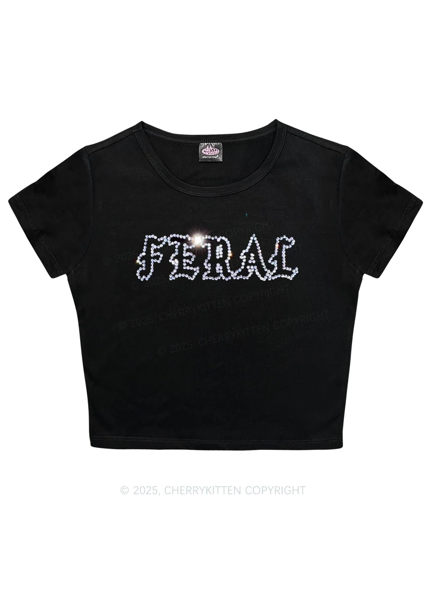 Rhinestone Feral Y2K Baby Tee Cherrykitten - Image 4