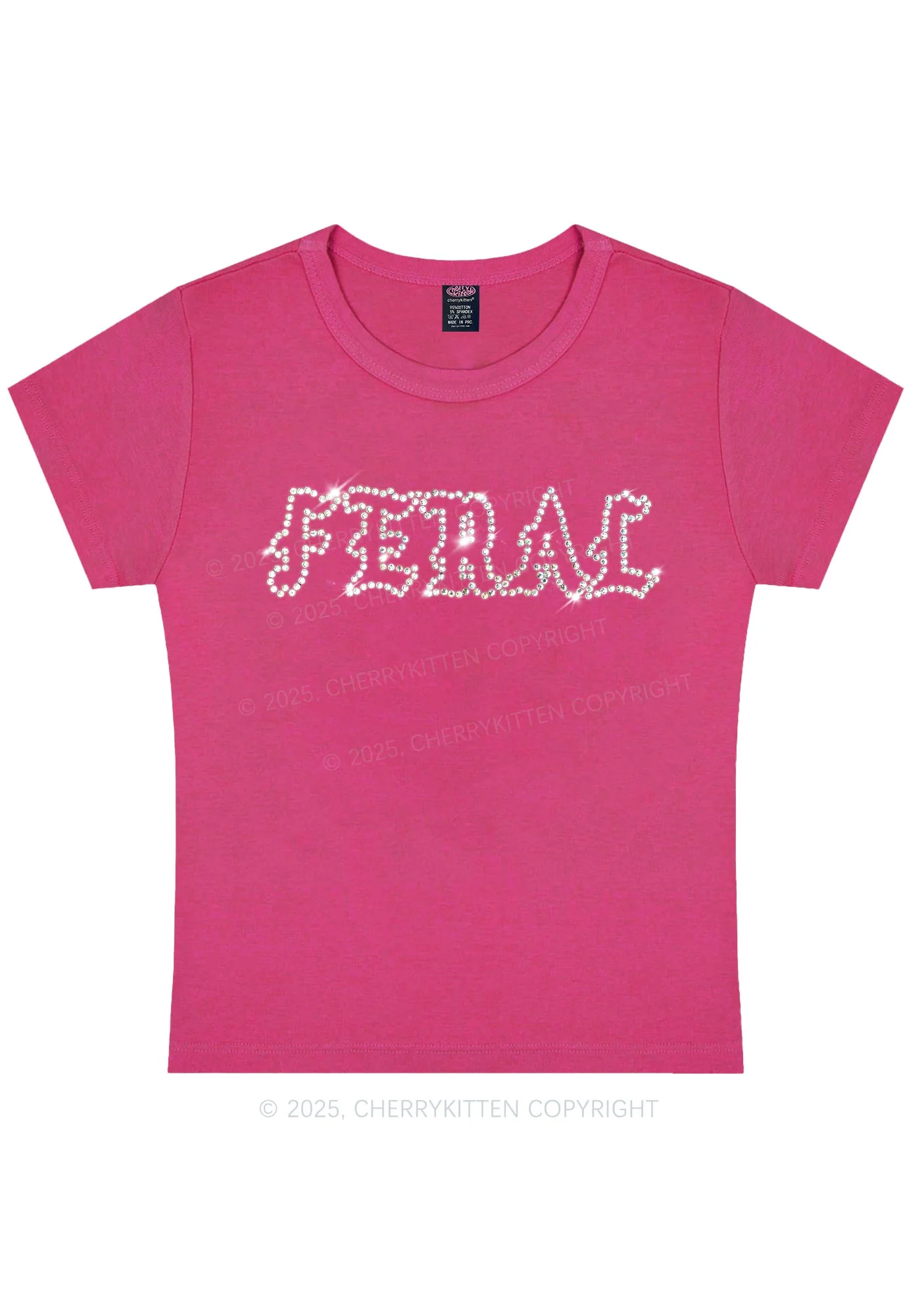 Rhinestone Feral Y2K Baby Tee Cherrykitten - Image 5