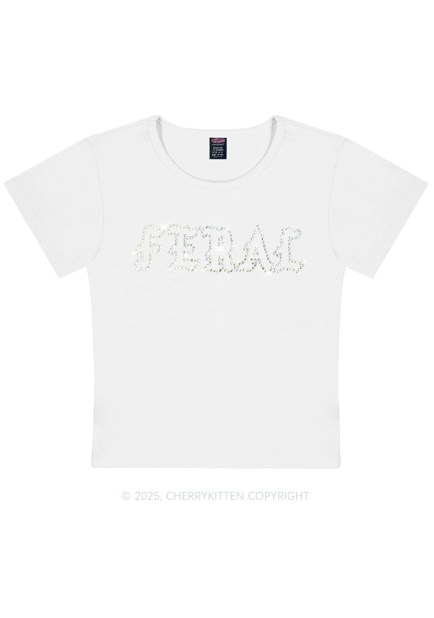 Rhinestone Feral Y2K Baby Tee Cherrykitten - Image 13