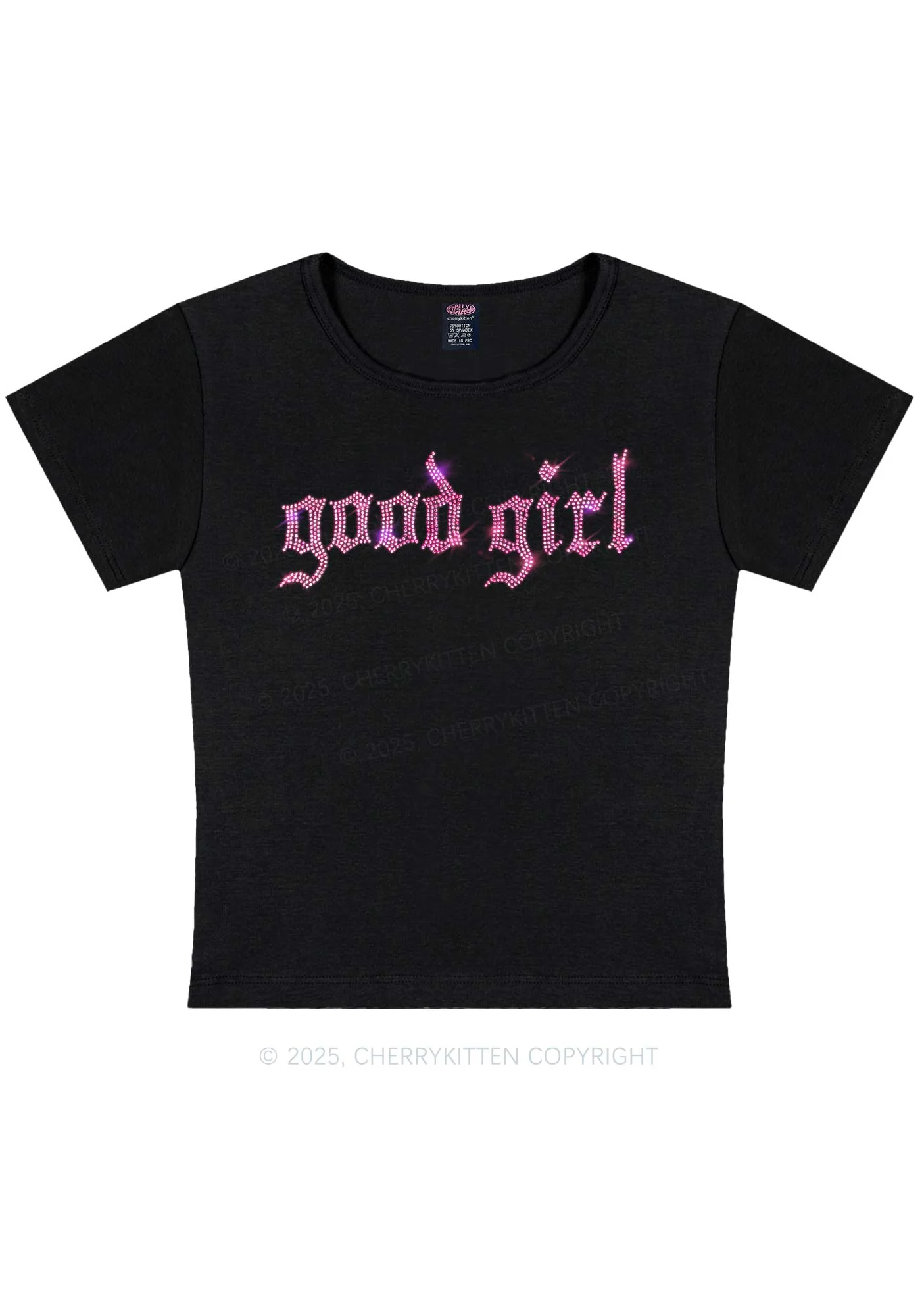 Curvy Rhinestone Good Girl Y2K Baby Tee Cherrykitten - Image 2