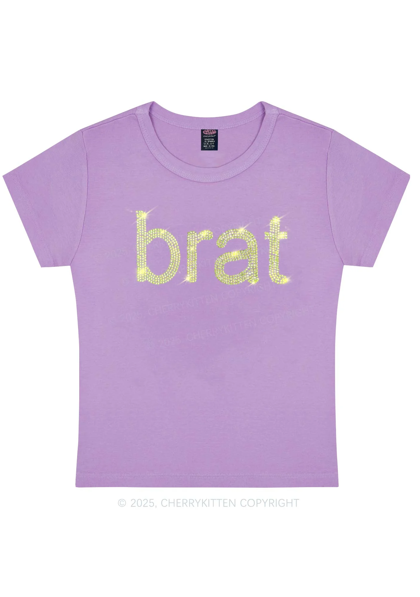 Curvy Rhinestone Green Brat Y2K Baby Tee Cherrykitten - Image 4