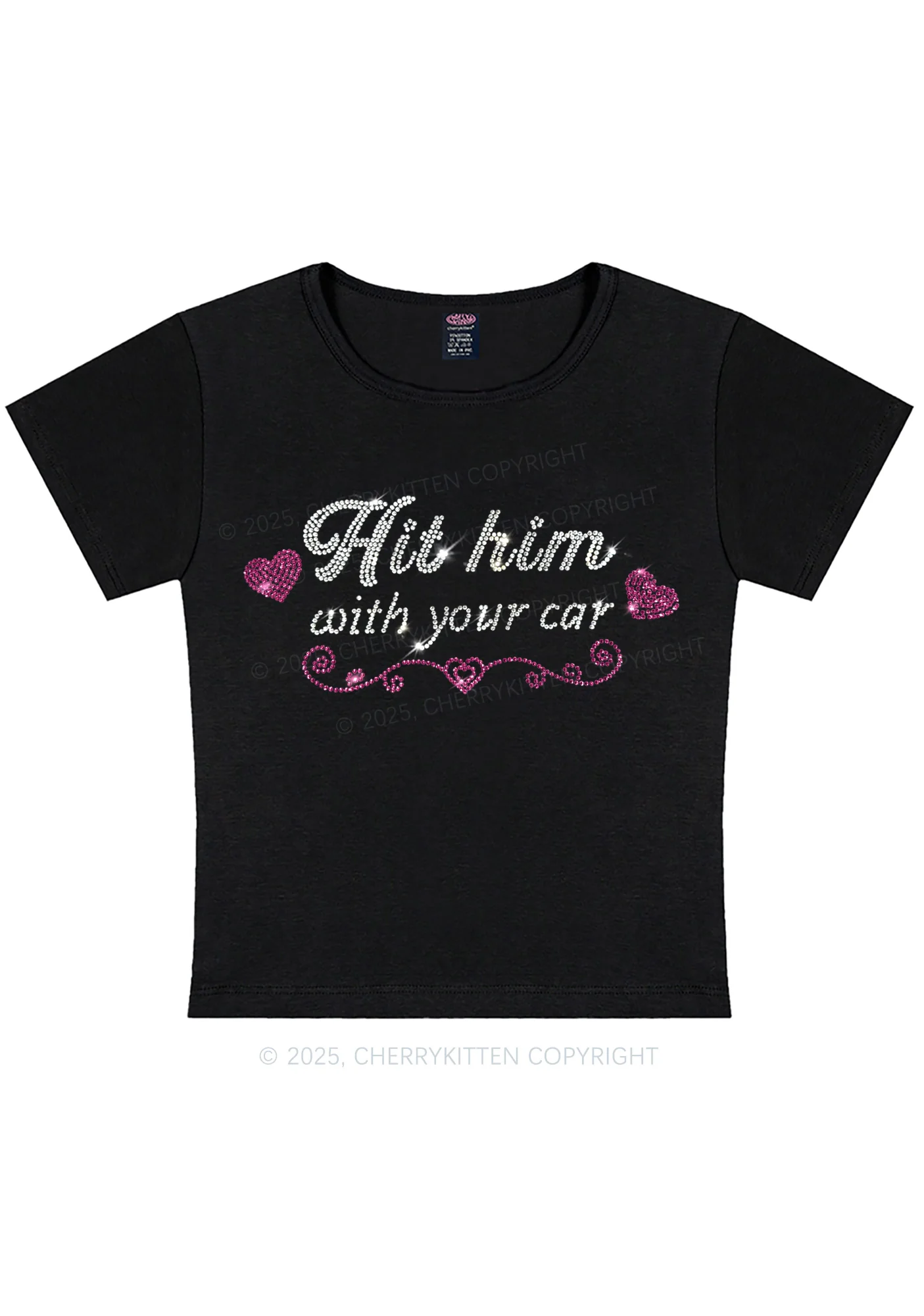 Curvy Rhinestone Hit Him Y2K Baby Tee Cherrykitten - Image 2