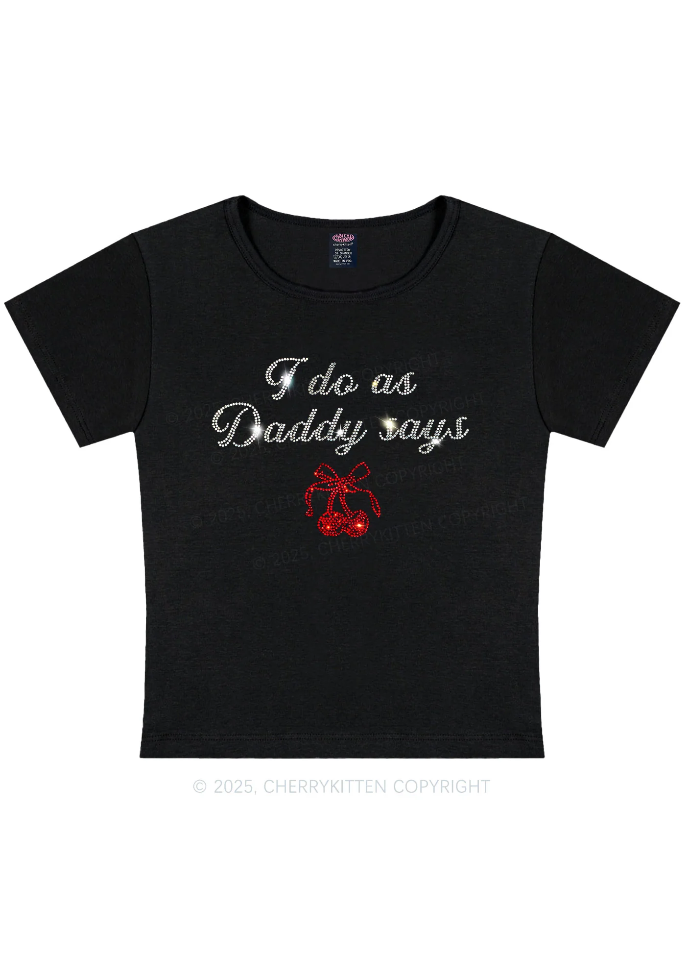 Curvy Rhinestone I Do As Daddy Says Y2K Baby Tee Cherrykitten - Image 2