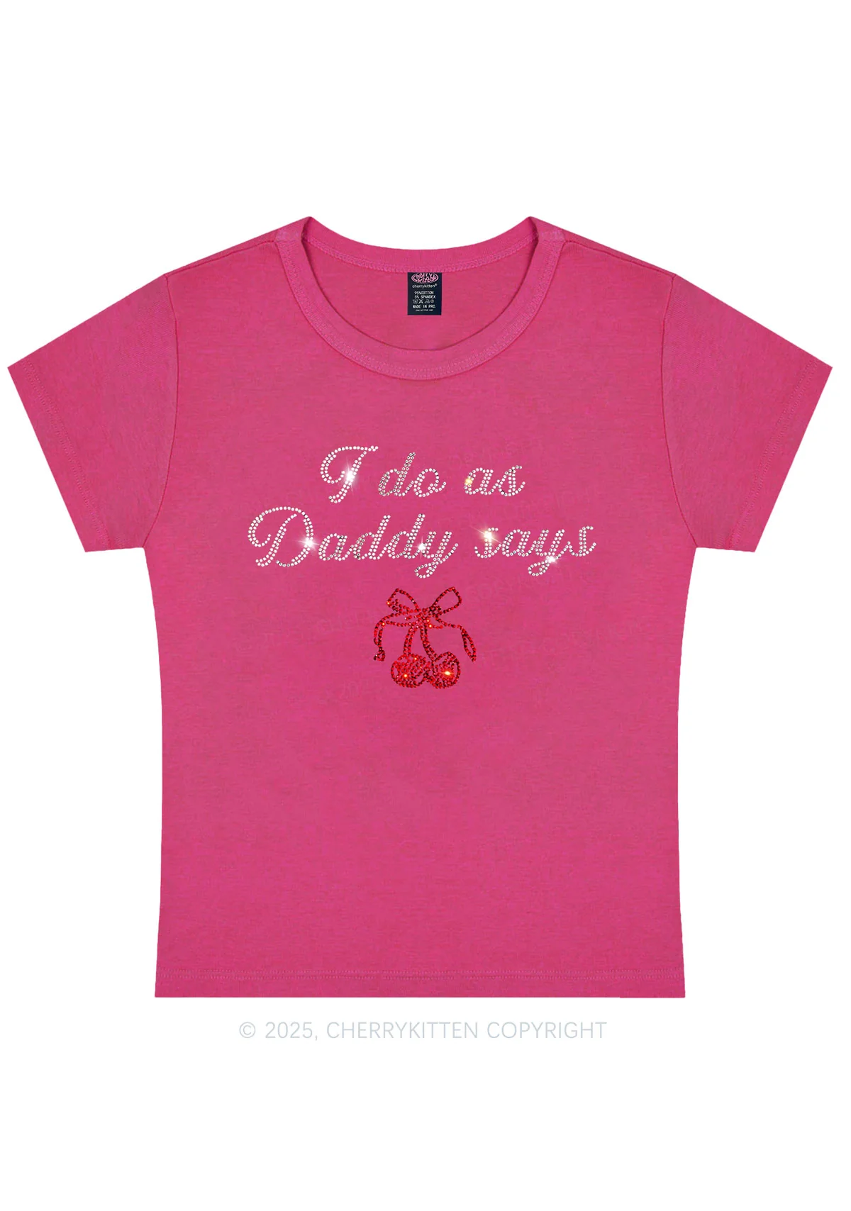 Curvy Rhinestone I Do As Daddy Says Y2K Baby Tee Cherrykitten - Image 3