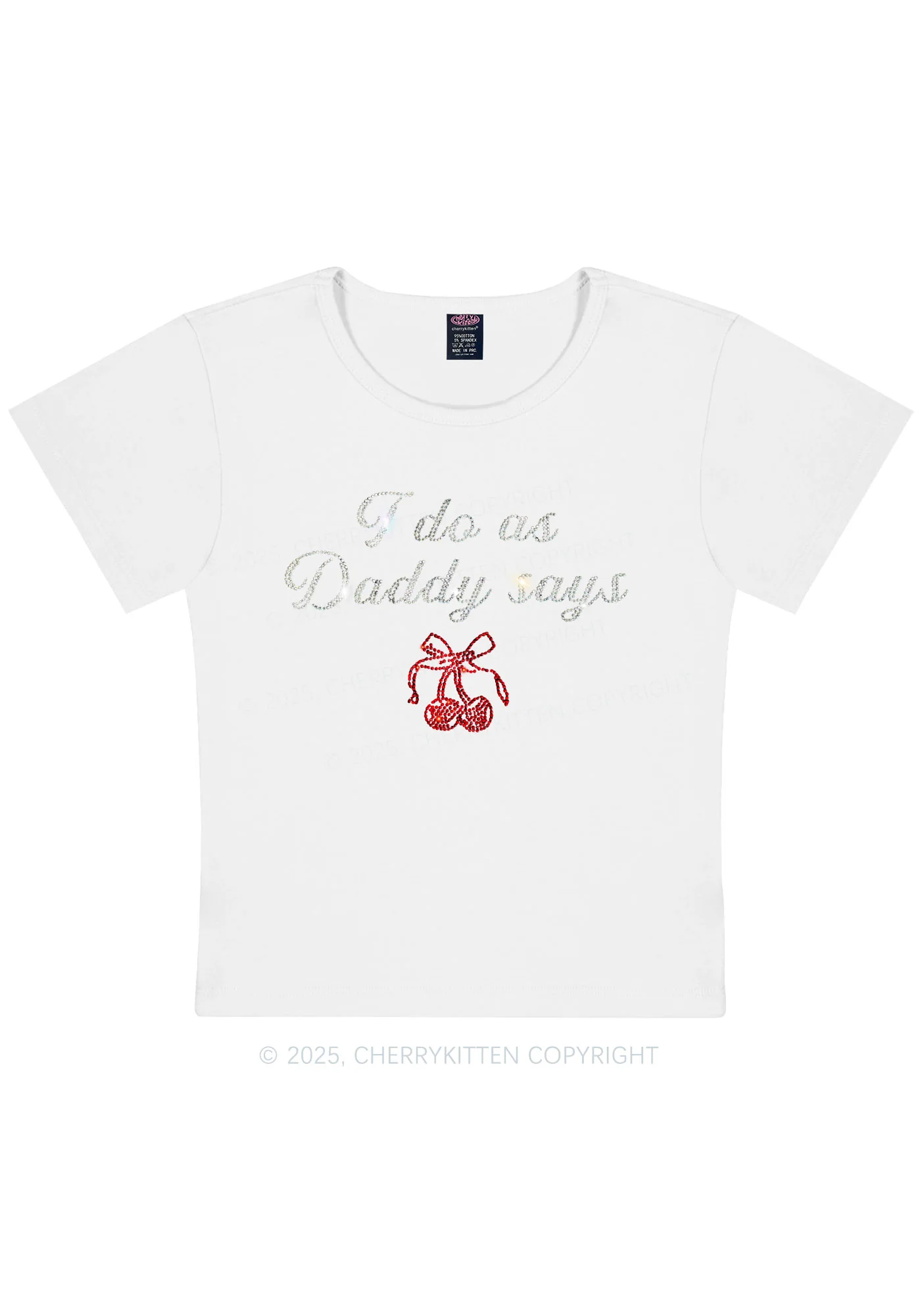 Curvy Rhinestone I Do As Daddy Says Y2K Baby Tee Cherrykitten - Image 4