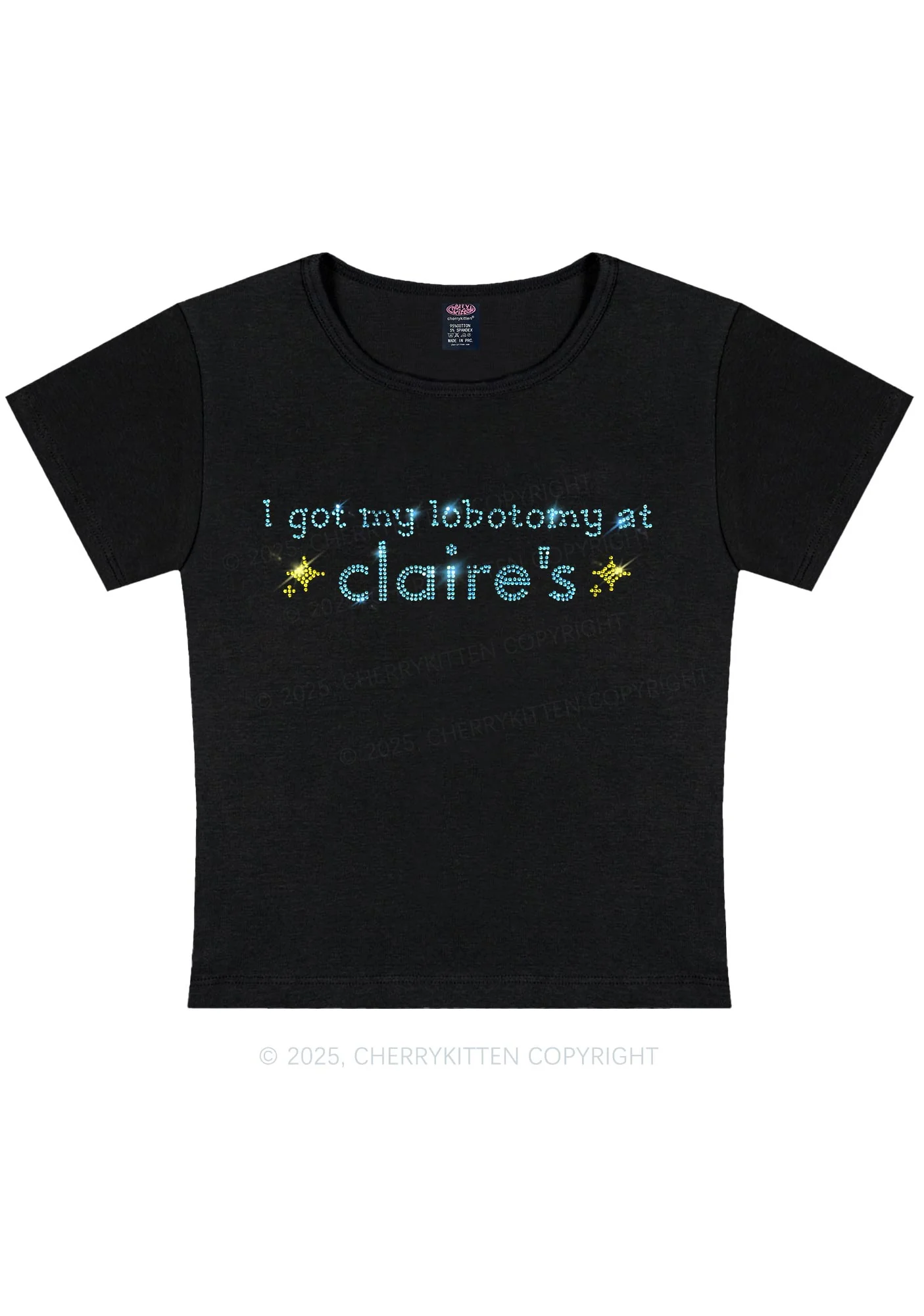 Curvy Rhinestone I Got My Lobotomy At Claires Y2K Baby Tee Cherrykitten - Image 3