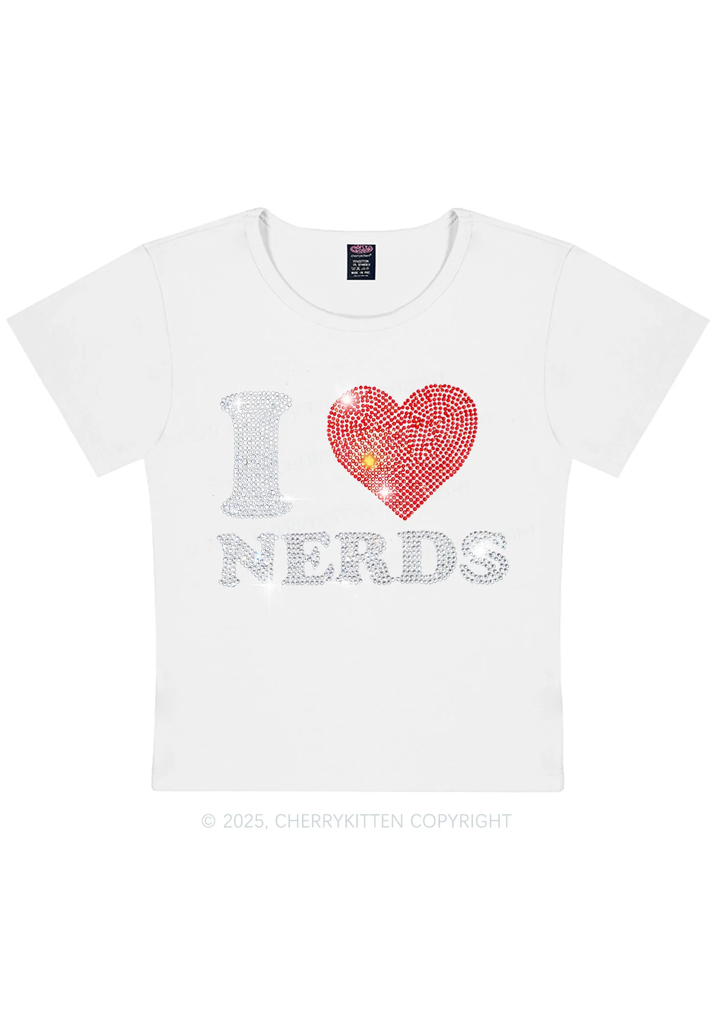 Rhinestone I Love Nerds Y2K Baby Tee Cherrykitten - Image 6