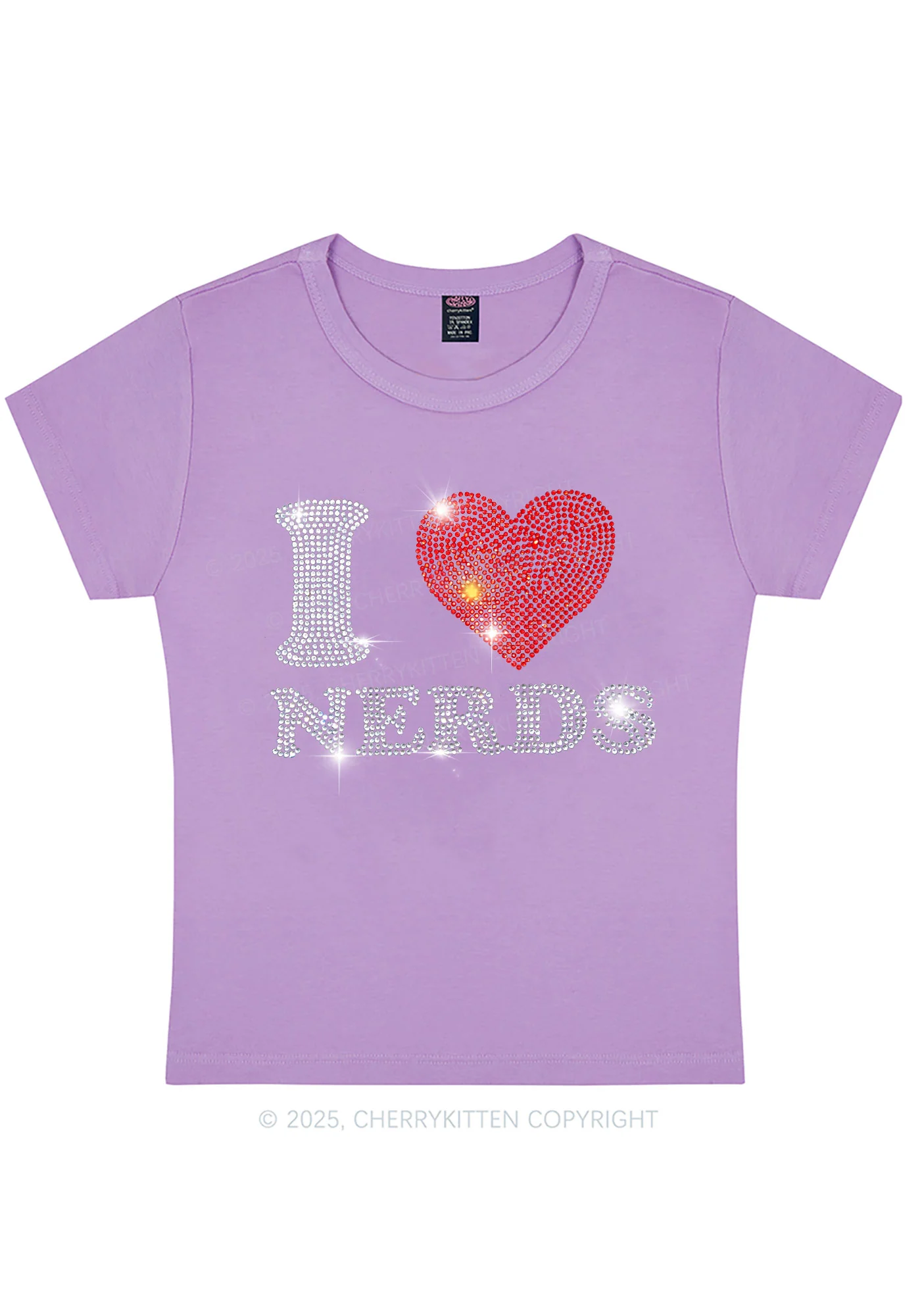 Rhinestone I Love Nerds Y2K Baby Tee Cherrykitten - Image 8