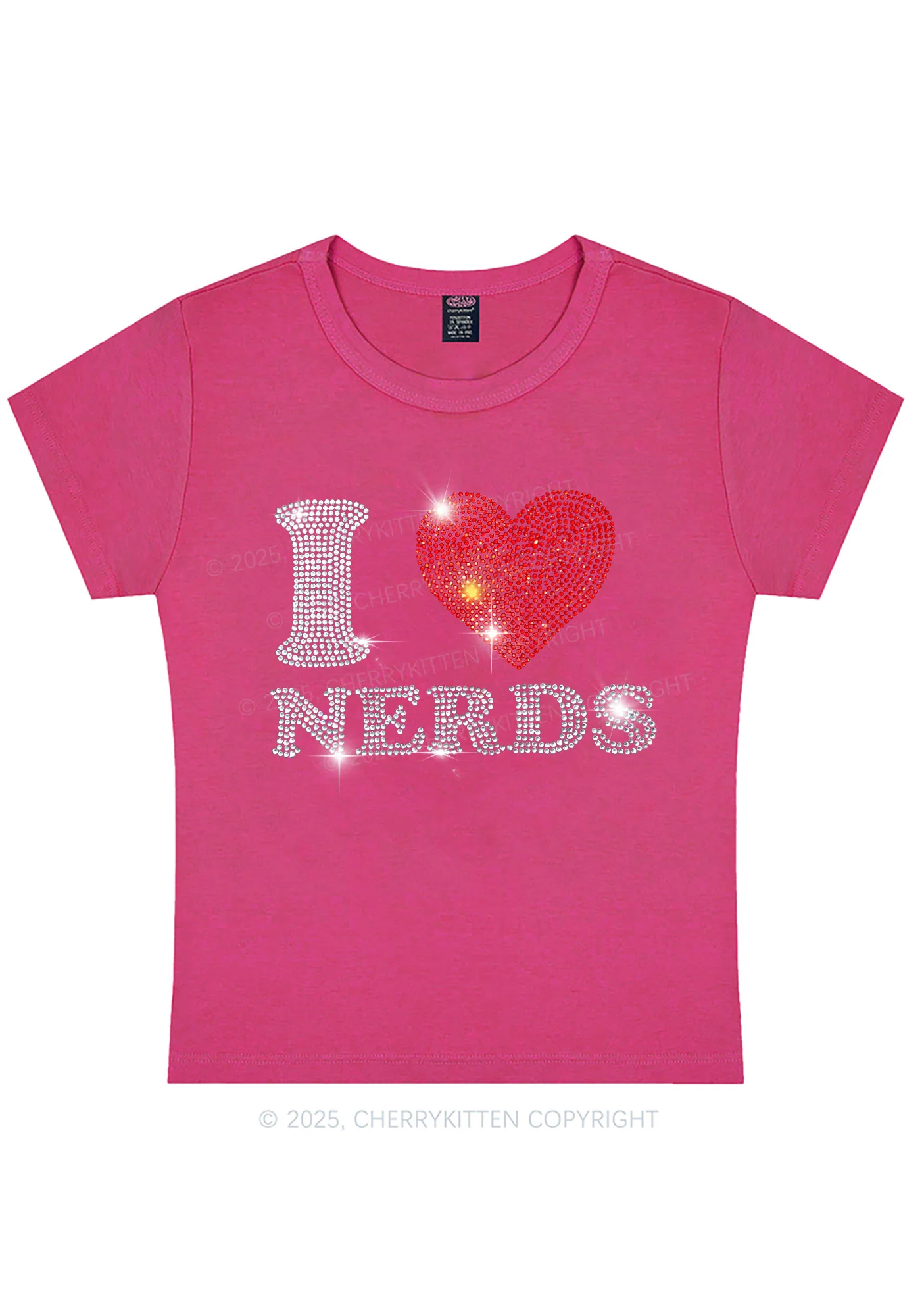 Rhinestone I Love Nerds Y2K Baby Tee Cherrykitten - Image 7
