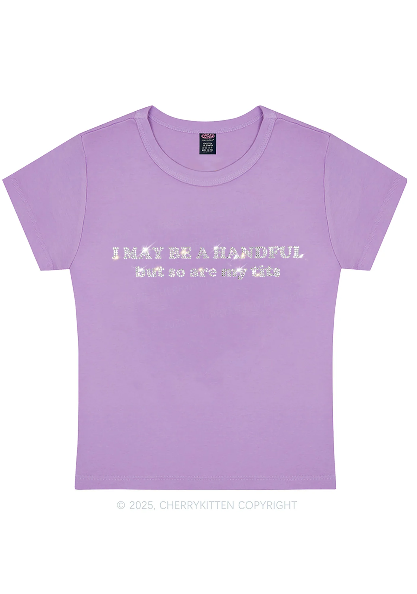Rhinestone I May Be A Handful Y2K Baby Tee Cherrykitten - Image 7