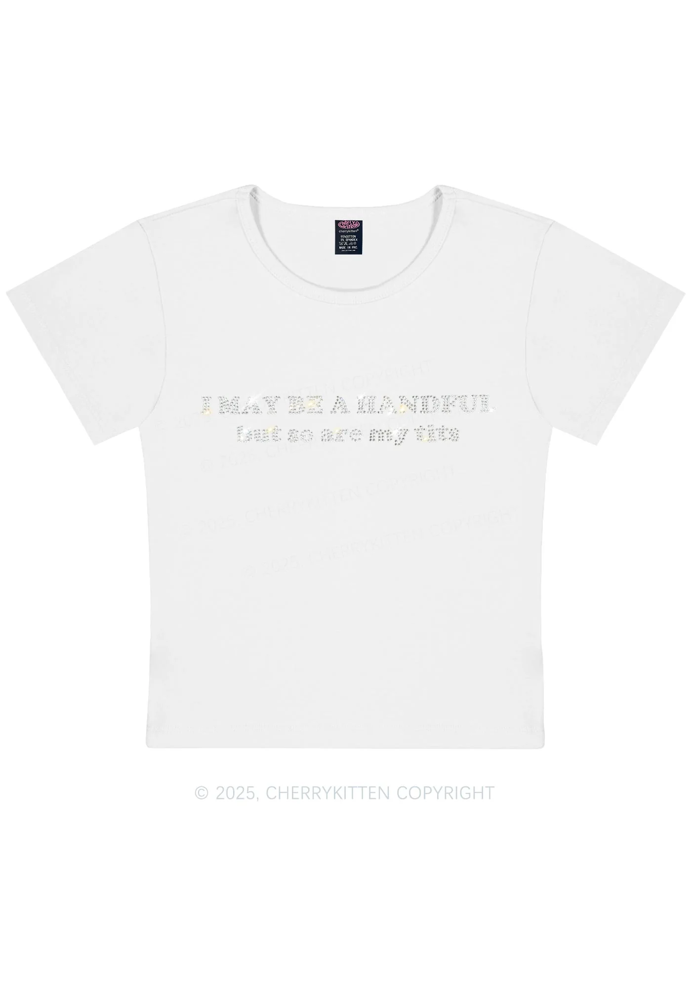 Rhinestone I May Be A Handful Y2K Baby Tee Cherrykitten - Image 13