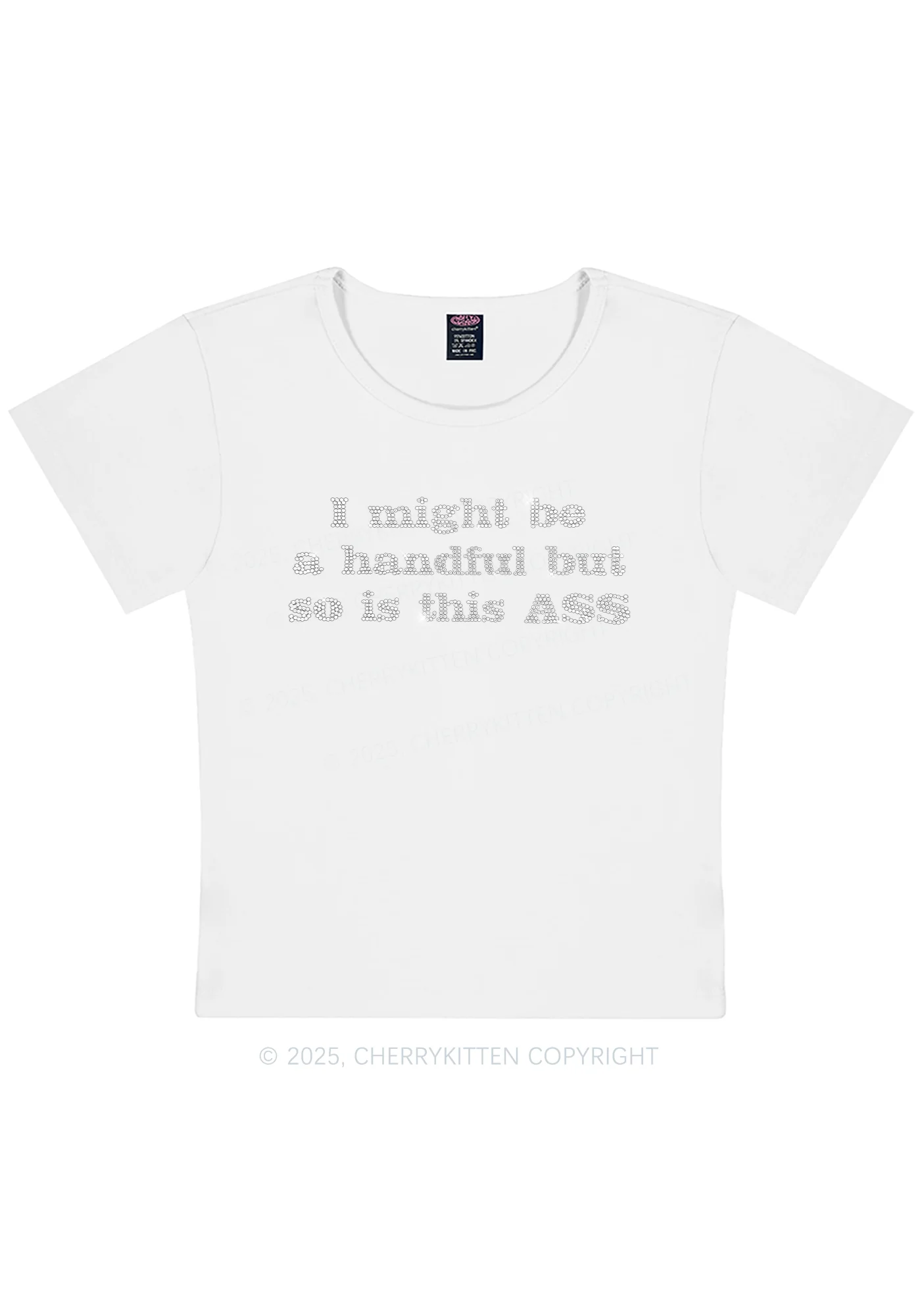Rhinestone I Might Be Handful Y2K Baby Tee Cherrykitten - Image 11