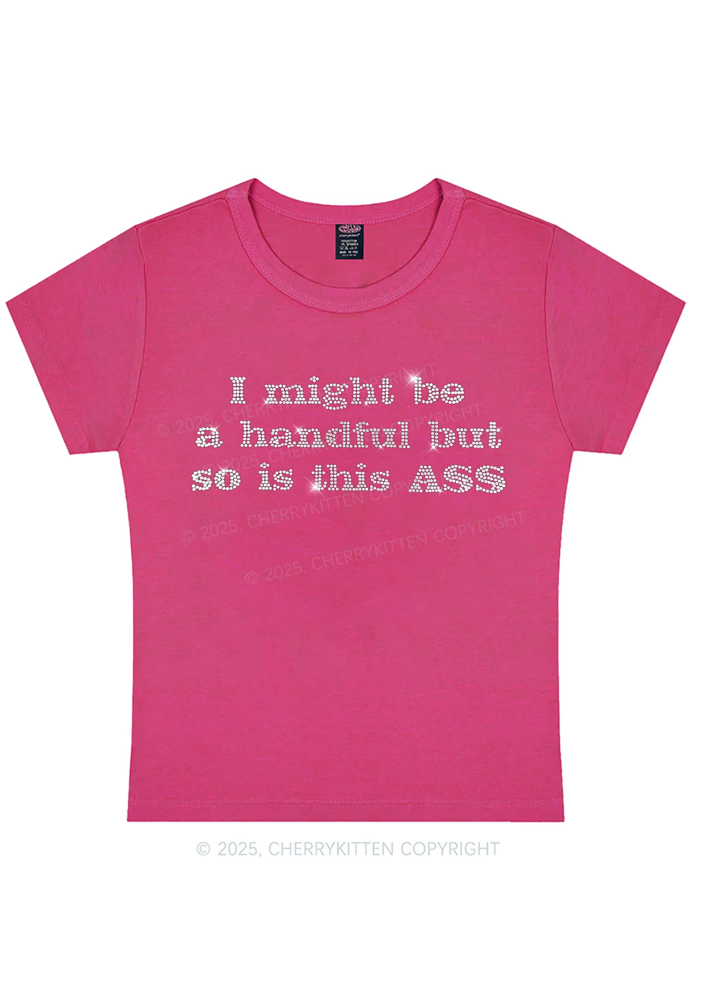 Curvy Rhinestone I Might Be Handful Y2K Baby Tee Cherrykitten - Image 5
