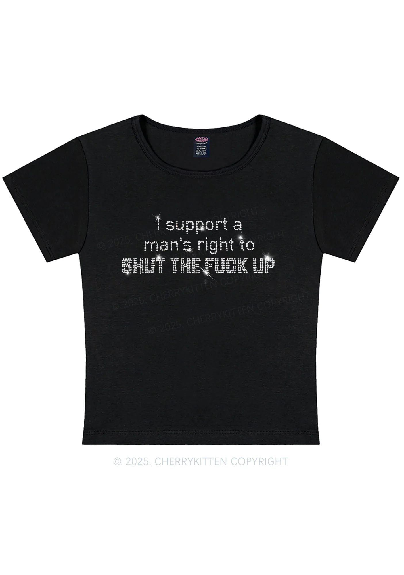 Curvy Rhinestone I Support A Mans Right Y2K Baby Tee Cherrykitten - Image 2