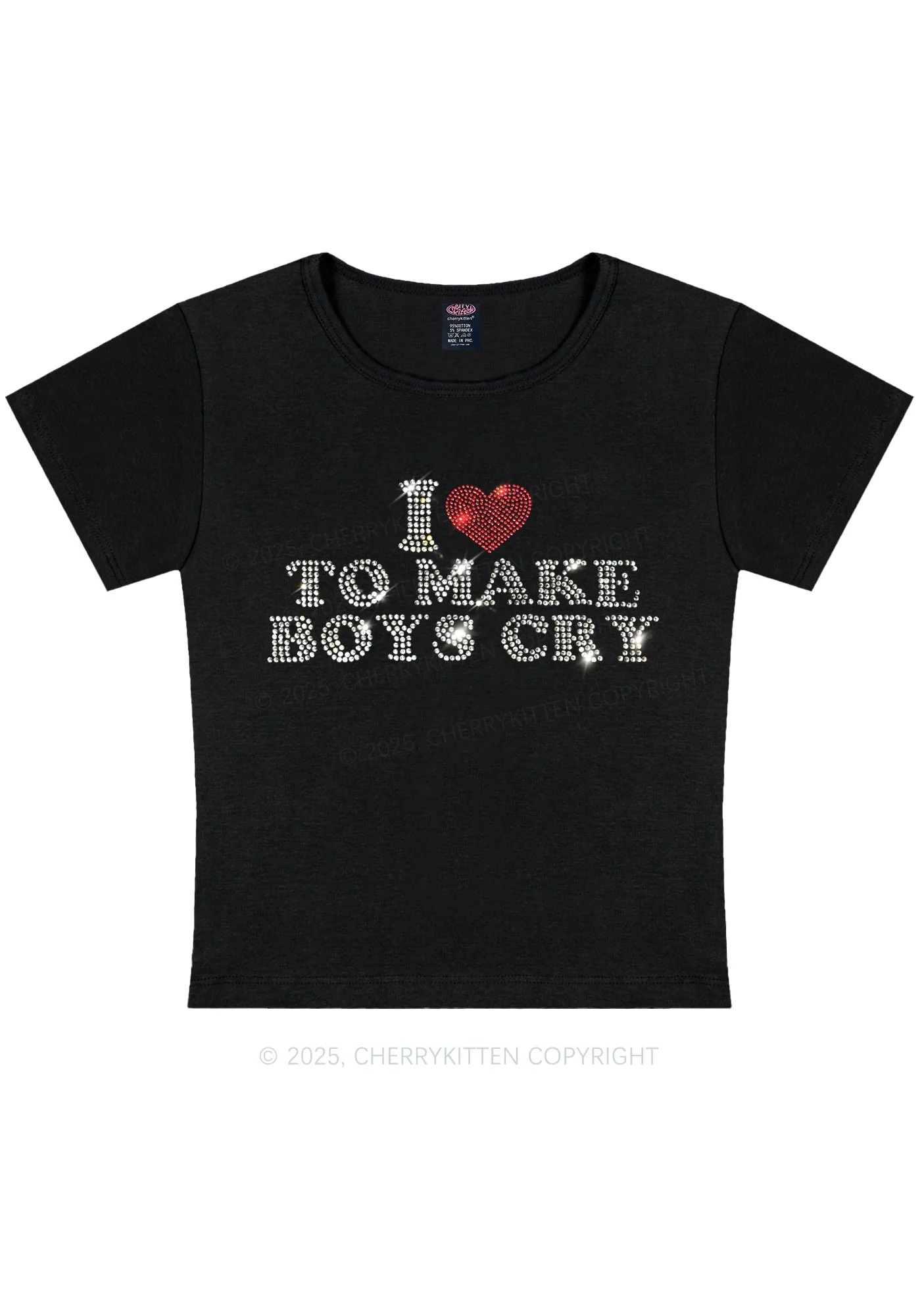Rhinestone Love To Make Boys Cry Y2K Baby Tee Cherrykitten - Image 4