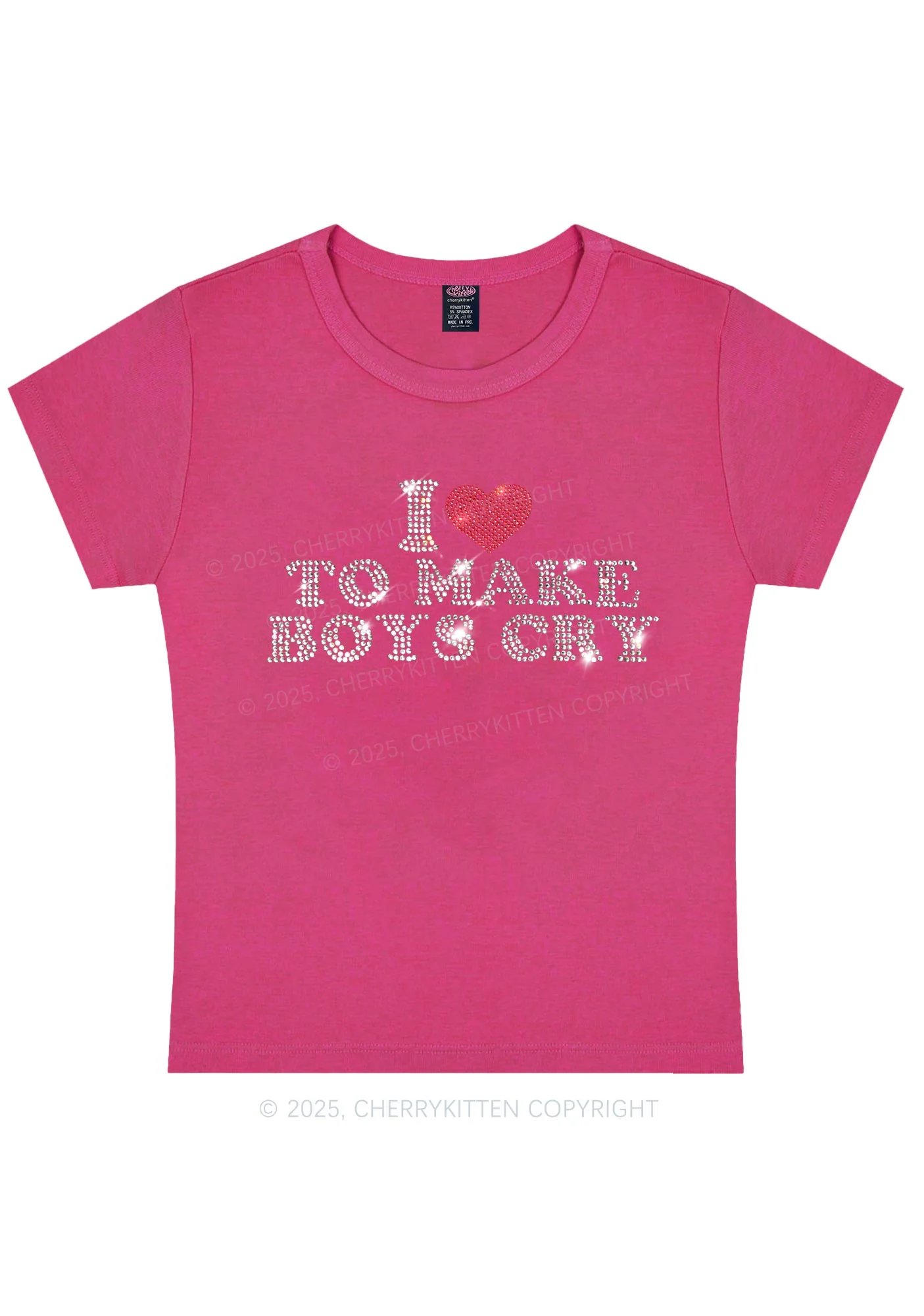 Rhinestone Love To Make Boys Cry Y2K Baby Tee Cherrykitten - Image 5