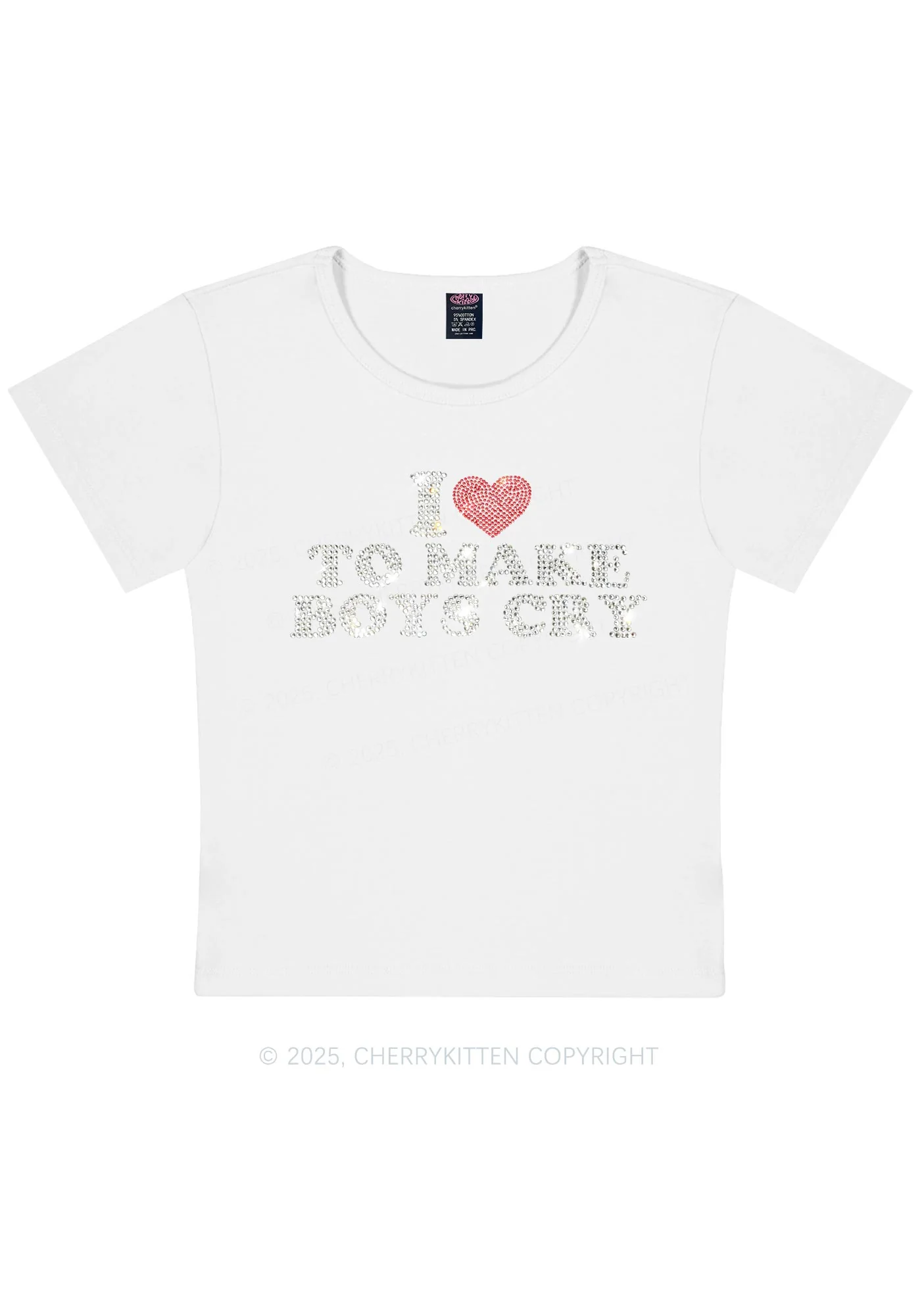 Rhinestone Love To Make Boys Cry Y2K Baby Tee Cherrykitten - Image 10