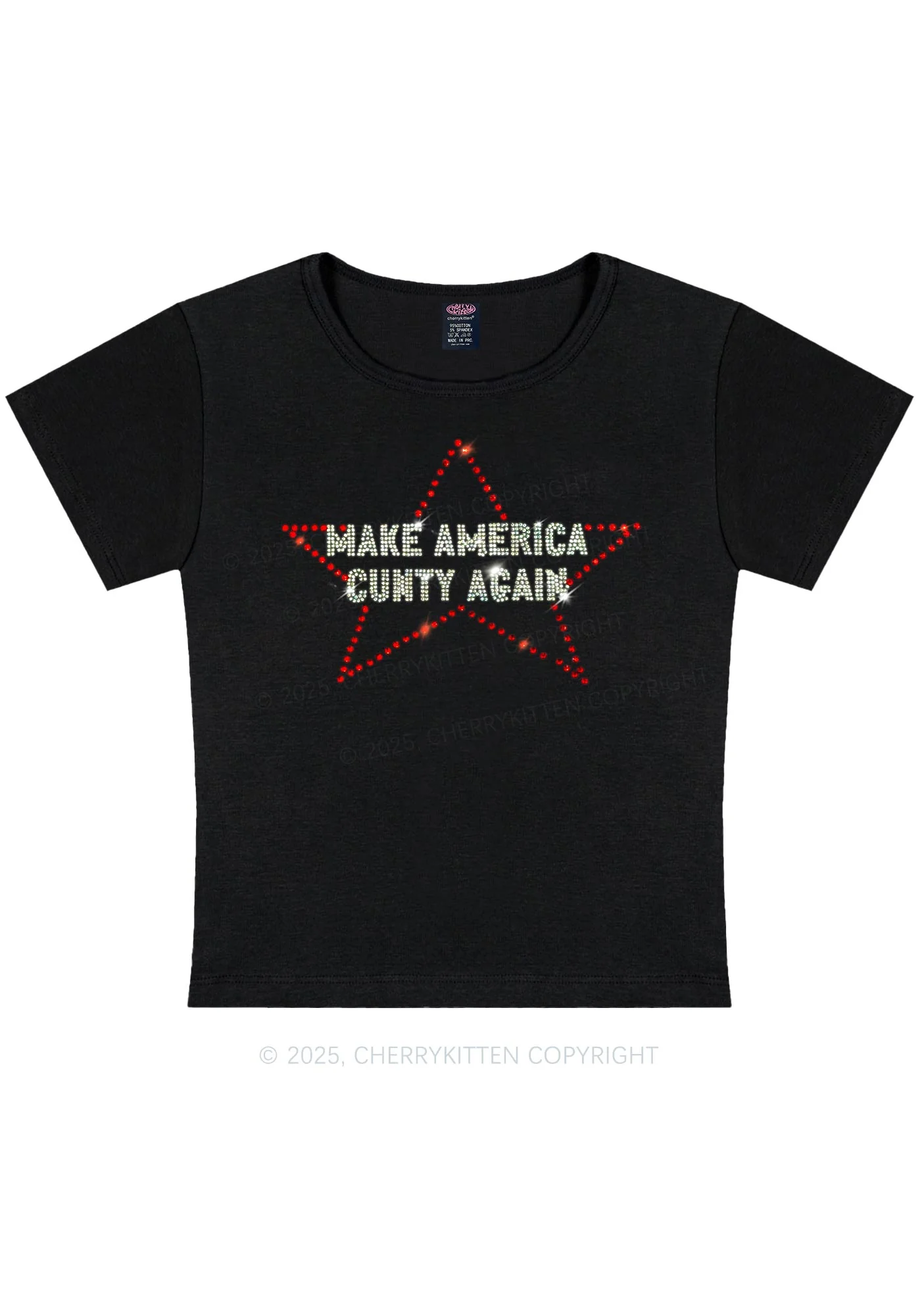 Curvy Rhinestone Make America Cxxty Again Y2K Baby Tee Cherrykitten - Image 2