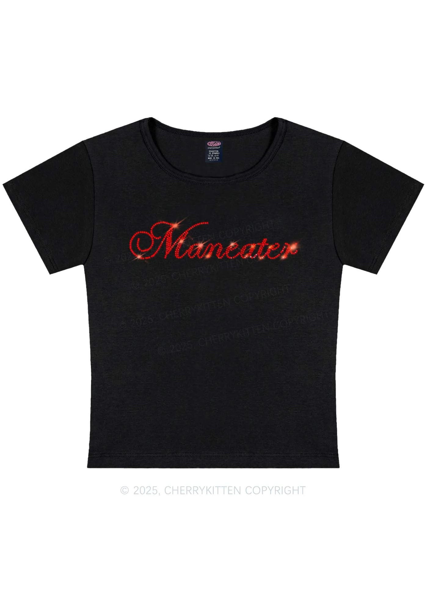 Curvy Rhinestone Maneater Y2K Baby Tee Cherrykitten - Image 2
