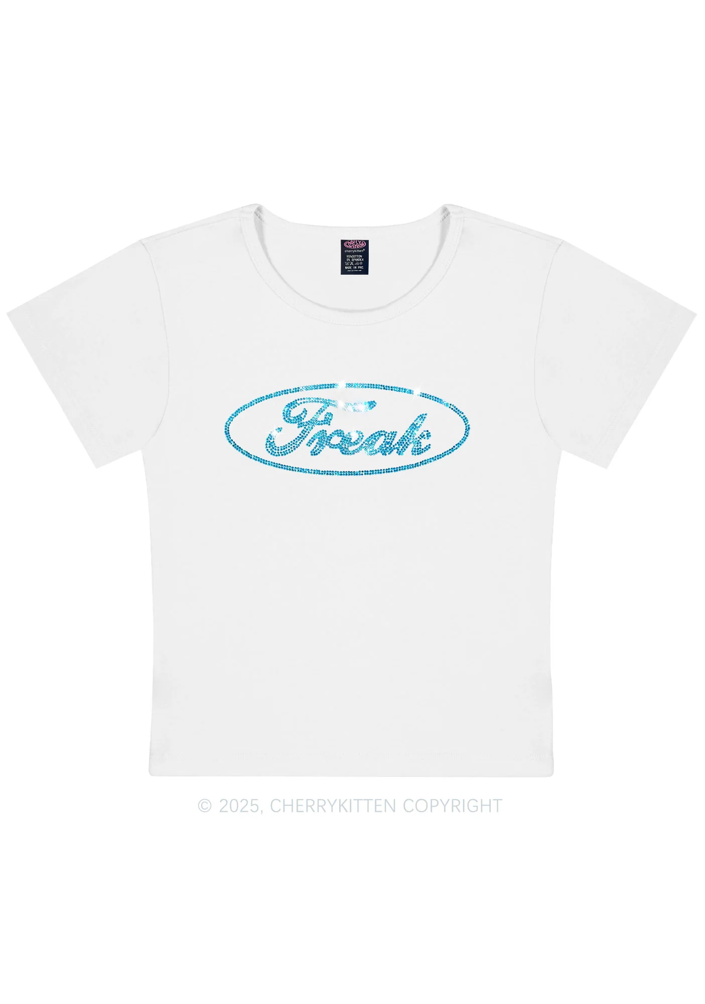 Curvy Rhinestone Oval Freak Y2K Baby Tee Cherrykitten - Image 4
