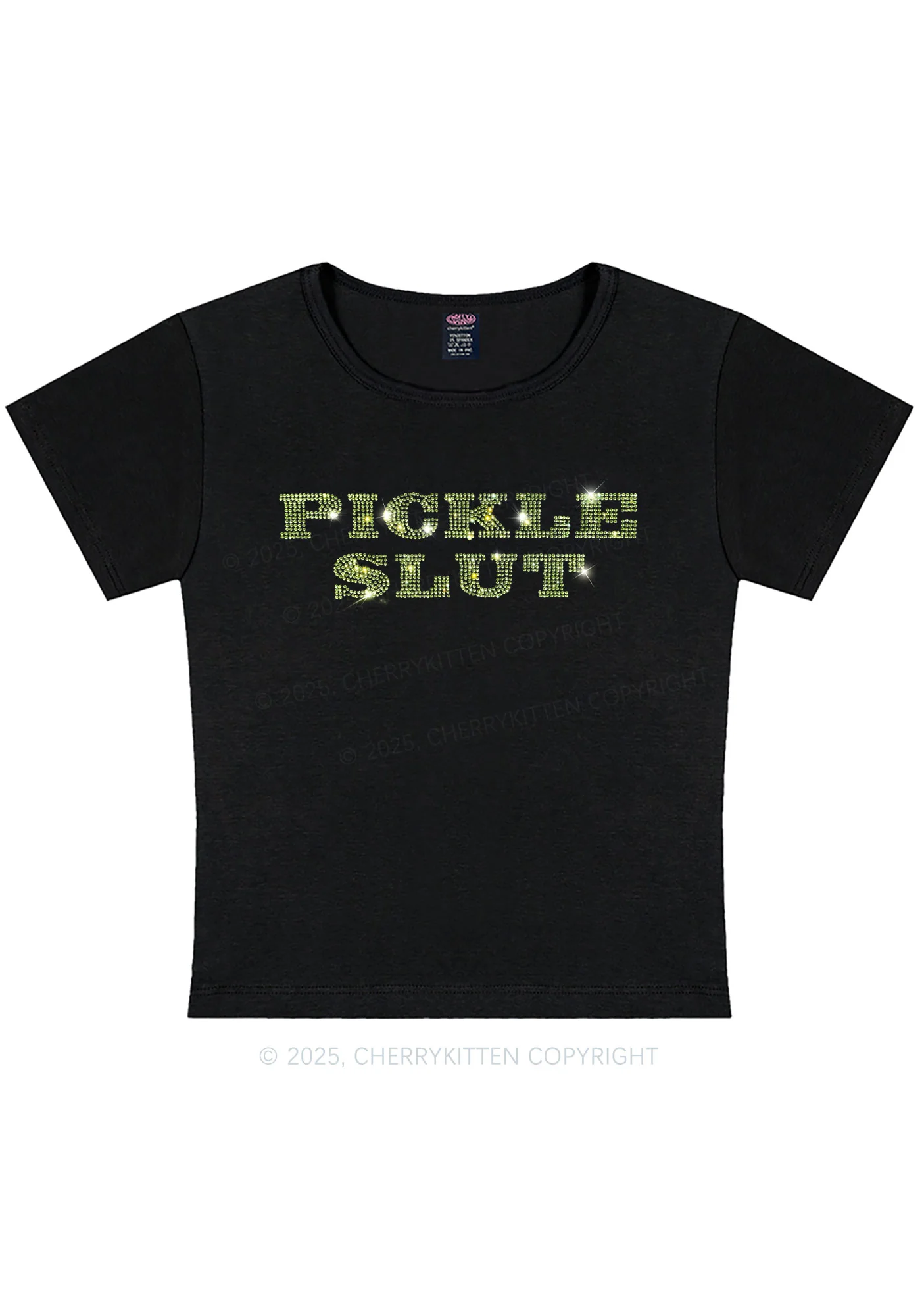 Curvy Rhinestone Pickle Slxt Y2K Baby Tee Cherrykitten - Image 2