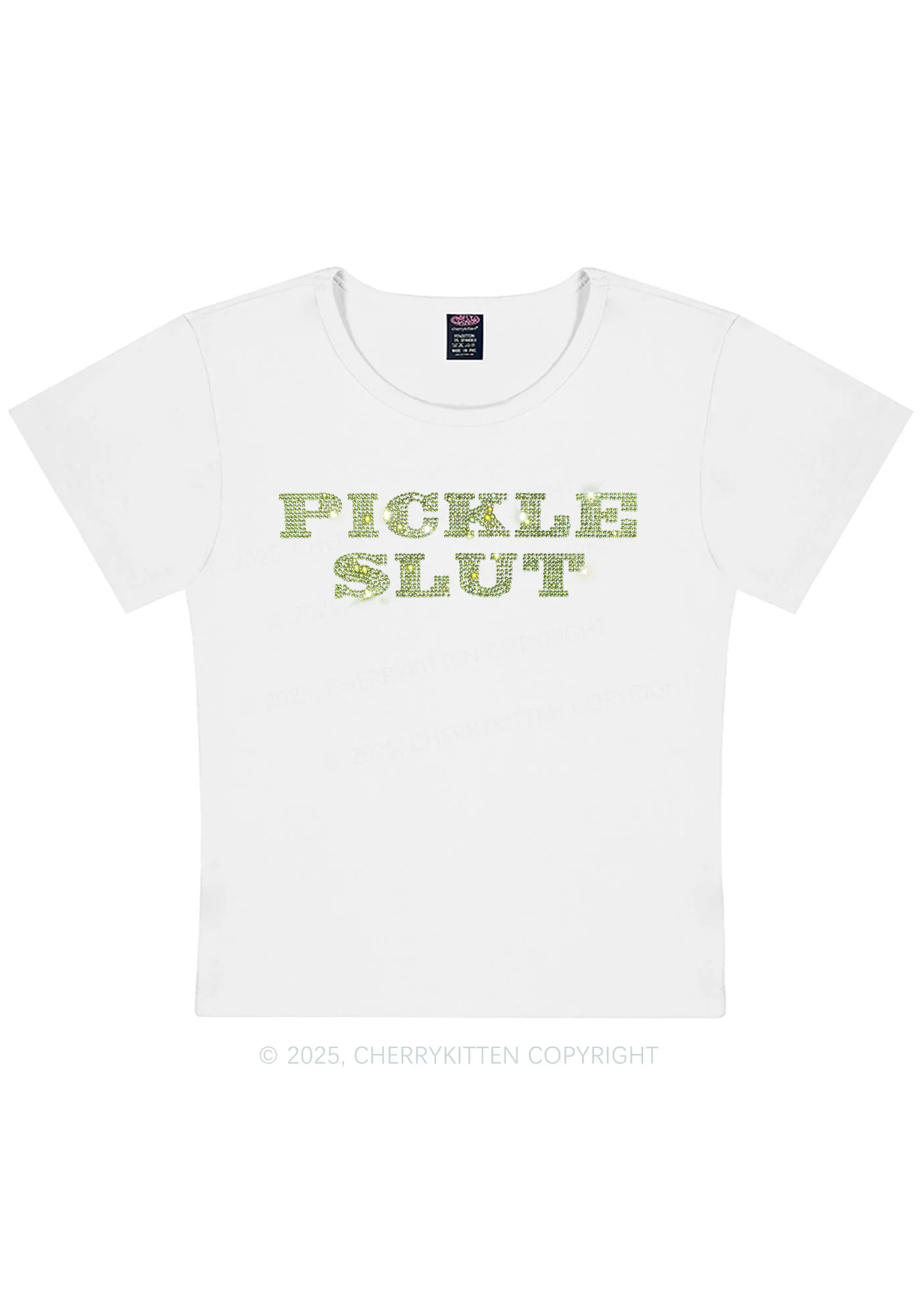 Curvy Rhinestone Pickle Slxt Y2K Baby Tee Cherrykitten - Image 3